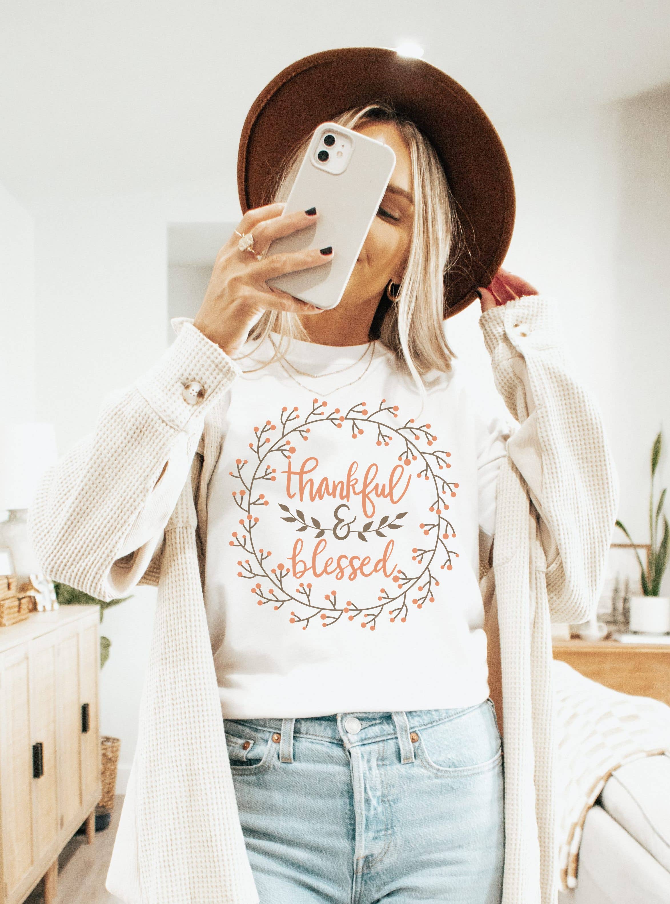 Thankful and Blessed Berry Wreath Womens Graphic Tee Hoodie, Sweatshirt | PodTeesHub.com