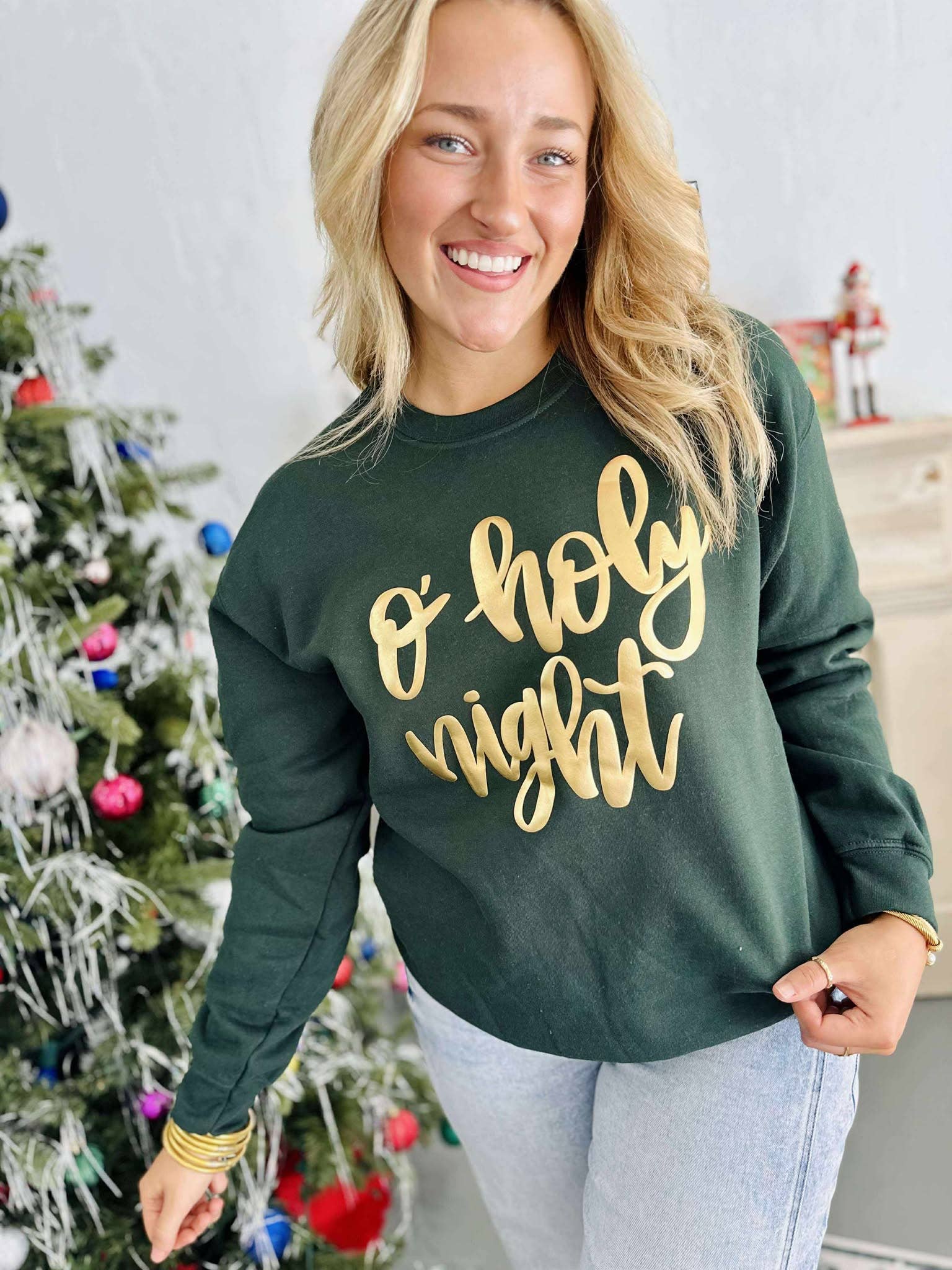 O' Holy Night Christmas Metallic Puff Sweatshirt T-Shirts, Hoodie | PodTeesHub.com
