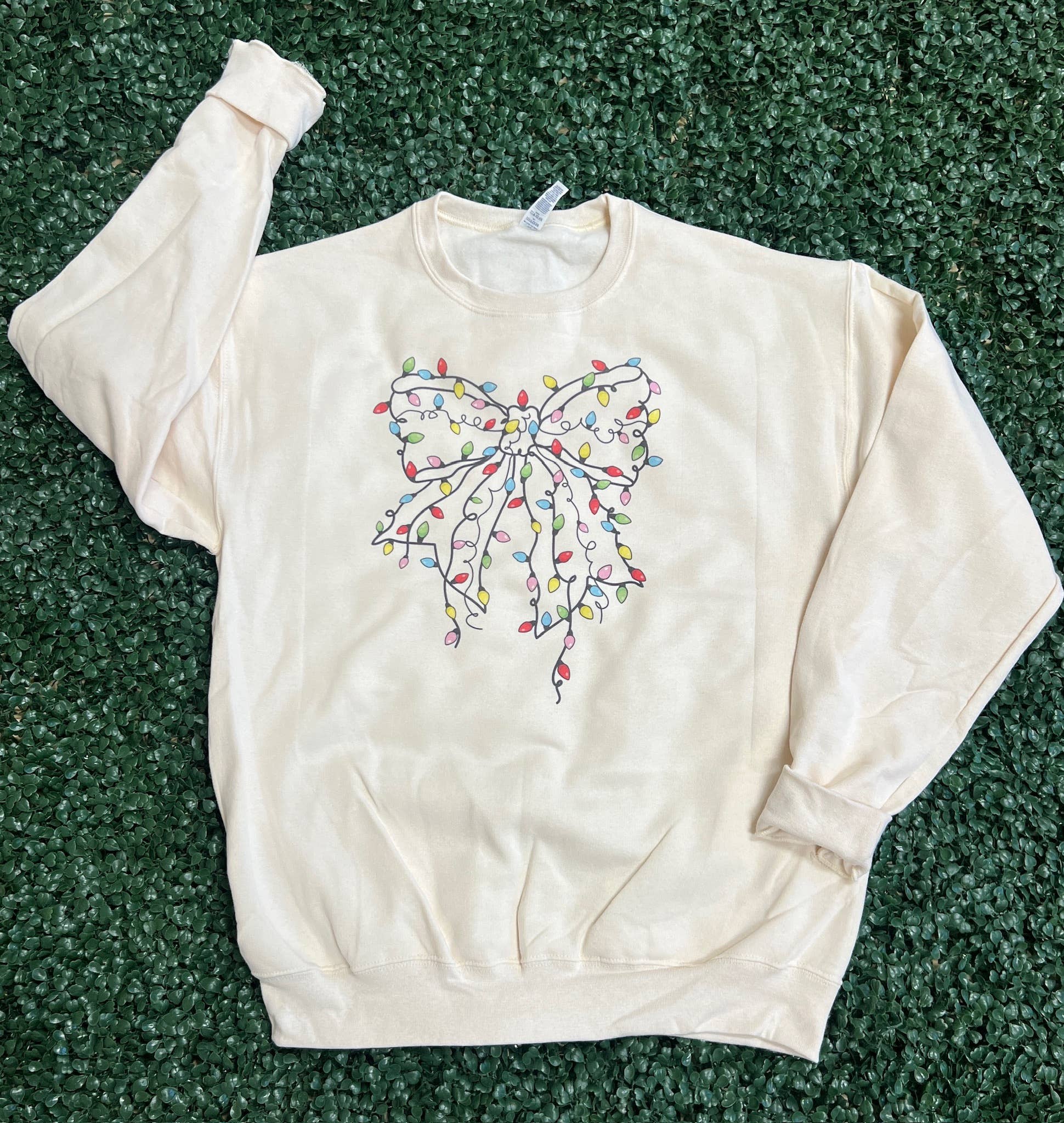 Christmas Lights Bow Sweatshirt On Cream T-Shirts, Hoodie | PodTeesHub.com