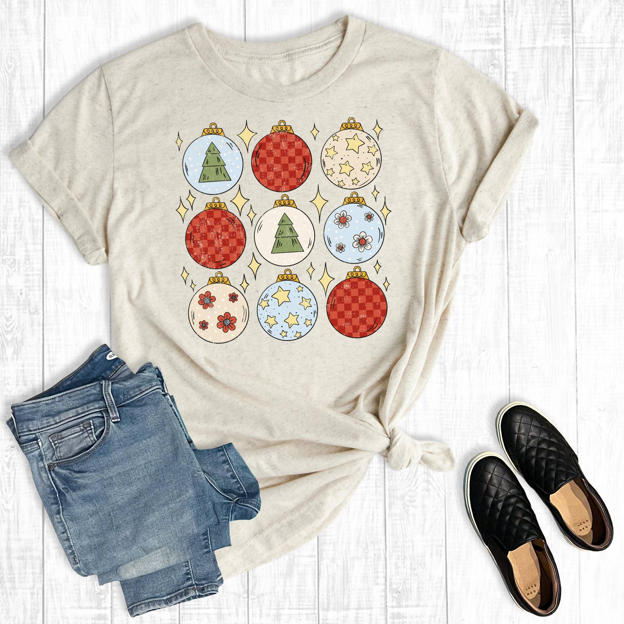 Retro Merry Christmas Ornaments Graphic Tee Hoodie, Sweatshirt | PodTeesHub.com