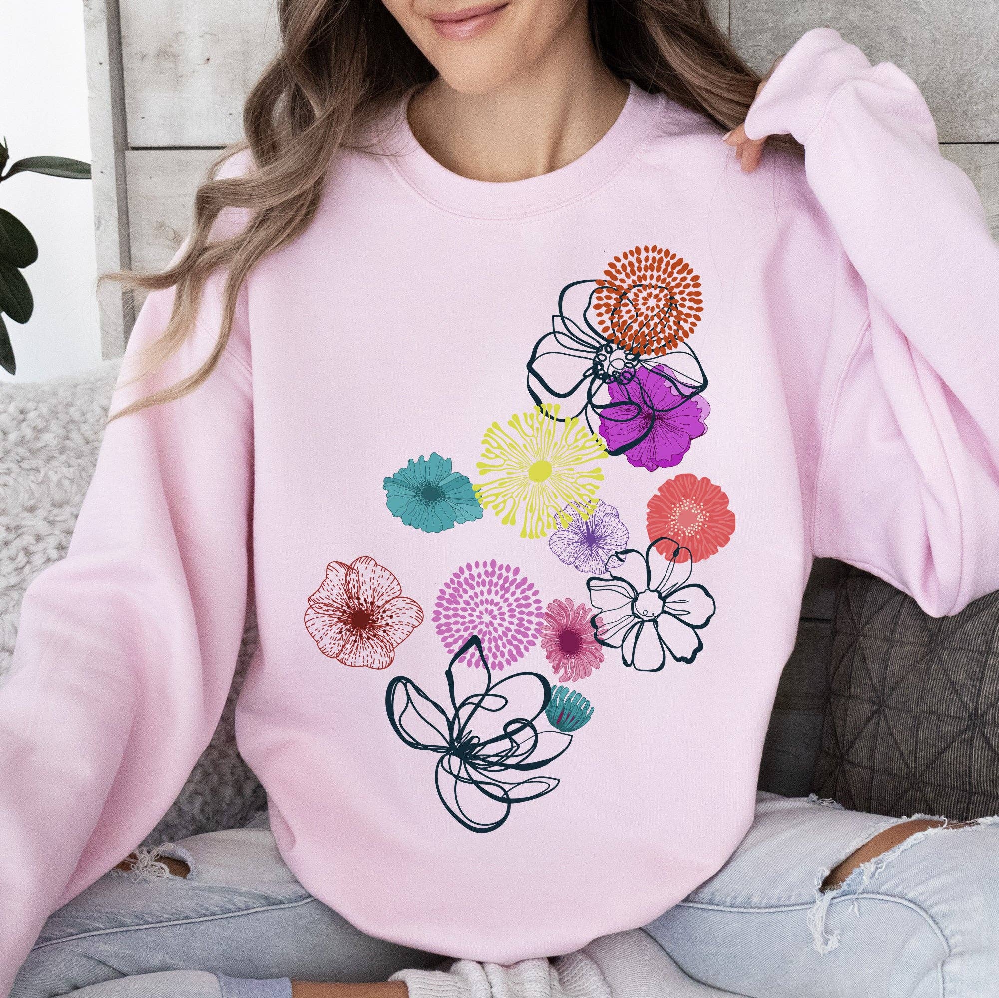 Floral Outlines, Leaves, Flowers, Colorful Sweatshirt T-Shirts, Hoodie | PodTeesHub.com