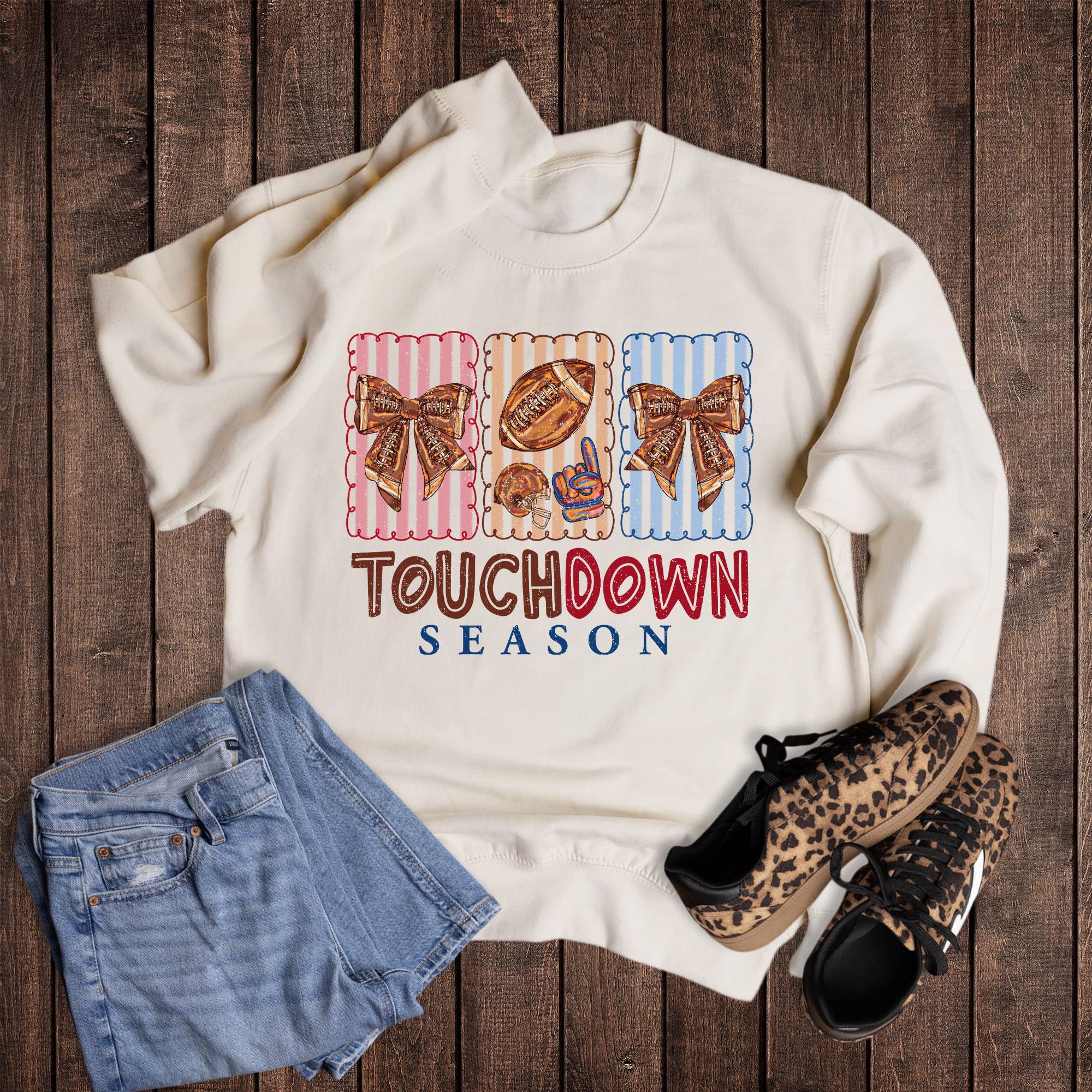 Coquette Stripe Touchdown Season Sweatshirt T-Shirts, Hoodie | PodTeesHub.com