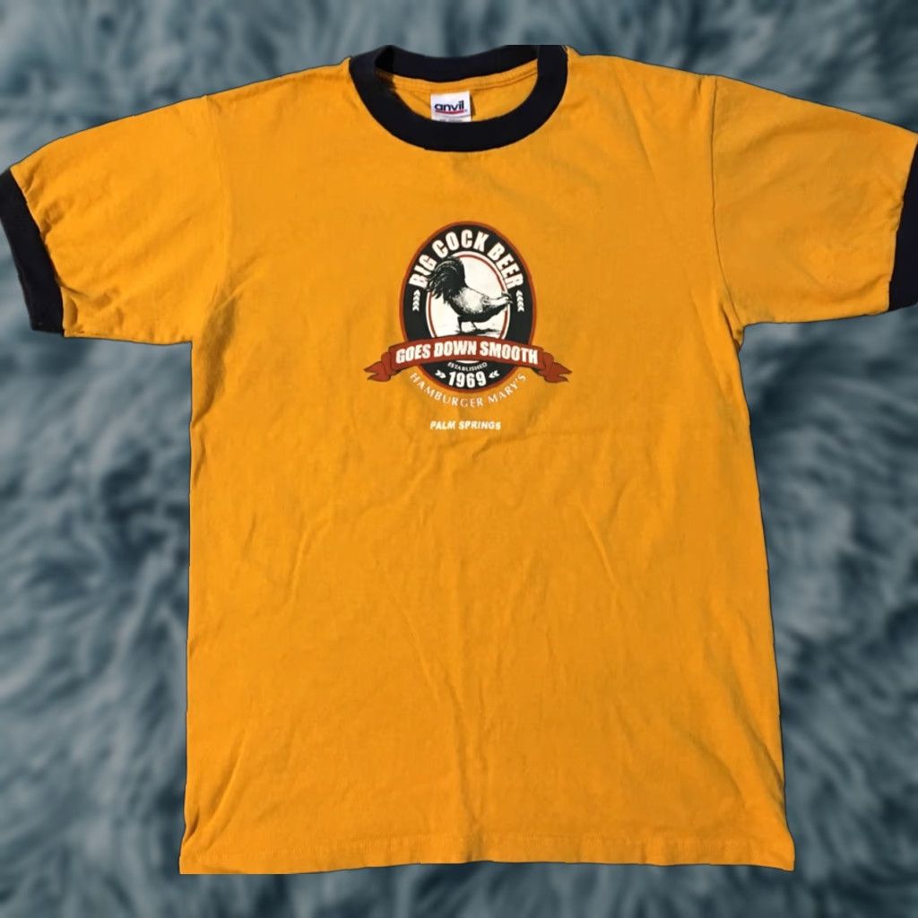 Anvil Vintage Big Cock Beer Ringer Shirt S Yellow Mens Graphic Tee 90s Grunge Humor Bar Hoodie, Sweatshirt | PodTeesHub.com