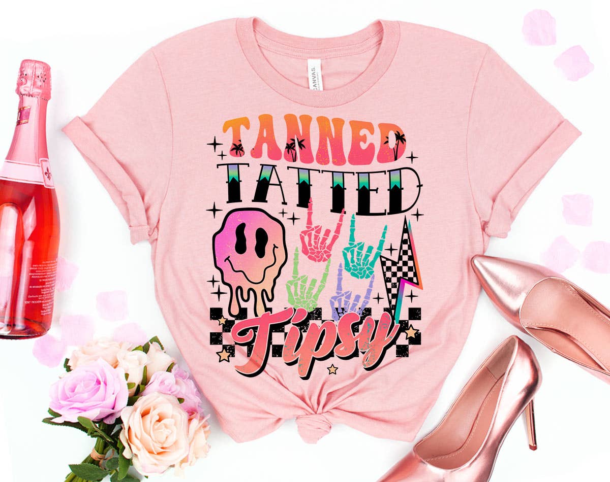 Tanned Tatted Tipsy - Beach Smiley Retro Summer T-Shirt Hoodie, Sweatshirt | PodTeesHub.com