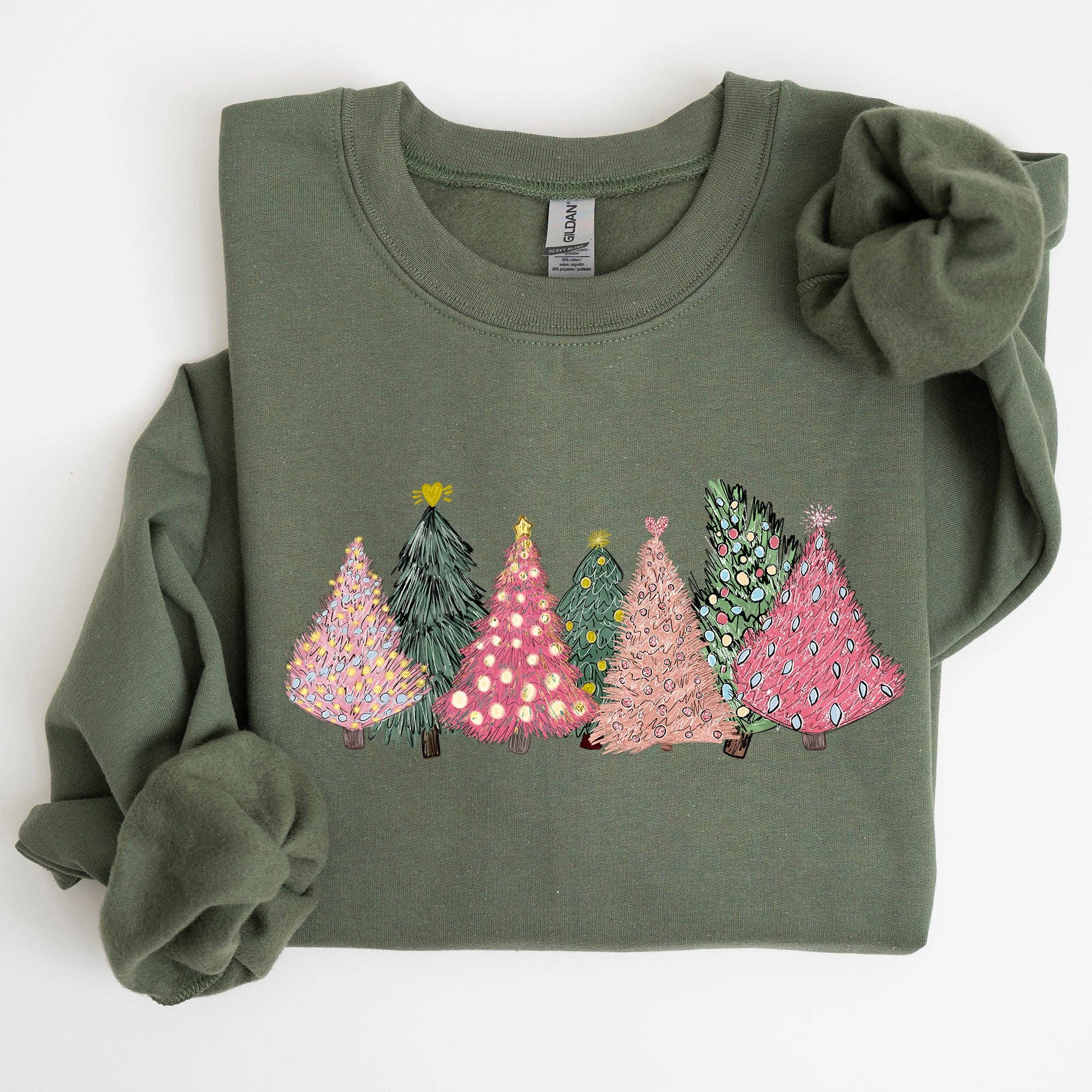 Sketched Christmas Trees, Christmas Heart, Xmas Sweatshirt T-Shirts, Hoodie | PodTeesHub.com