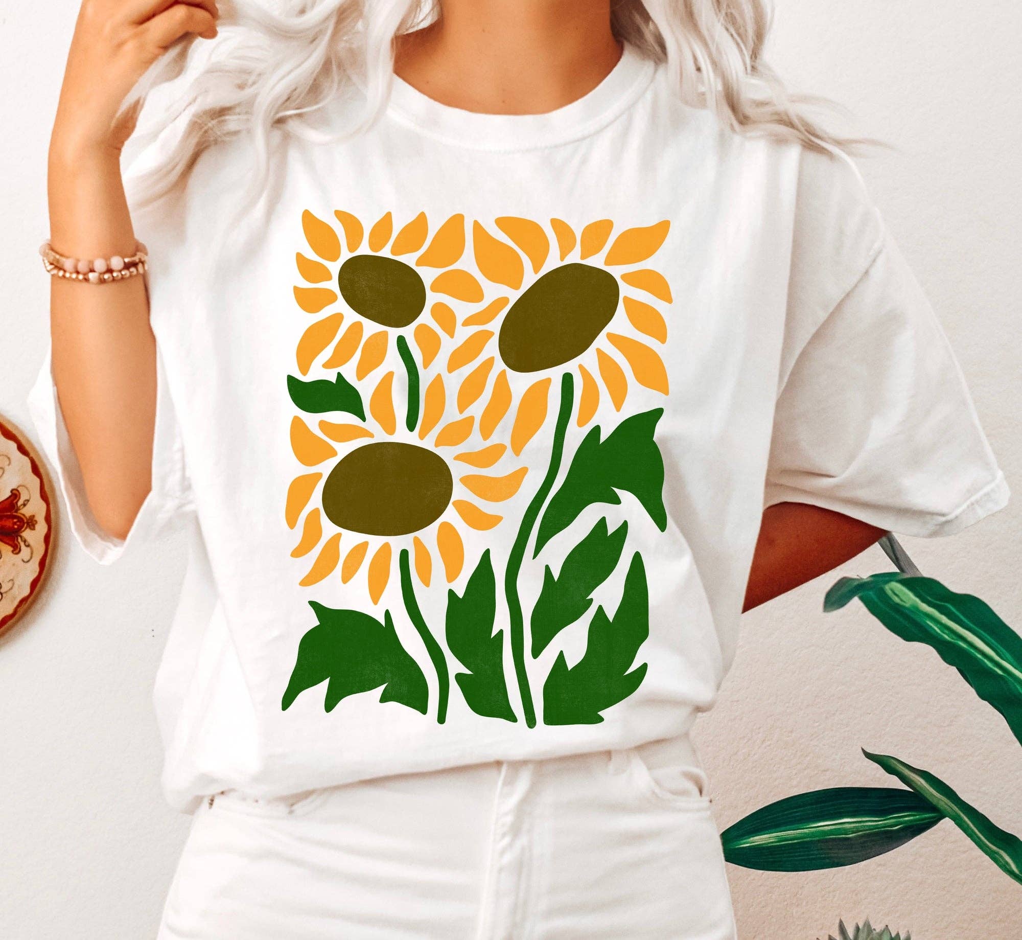 Boho Botanical Sunflower Art Nouveau Floral T-Shirt Hoodie, Sweatshirt | PodTeesHub.com