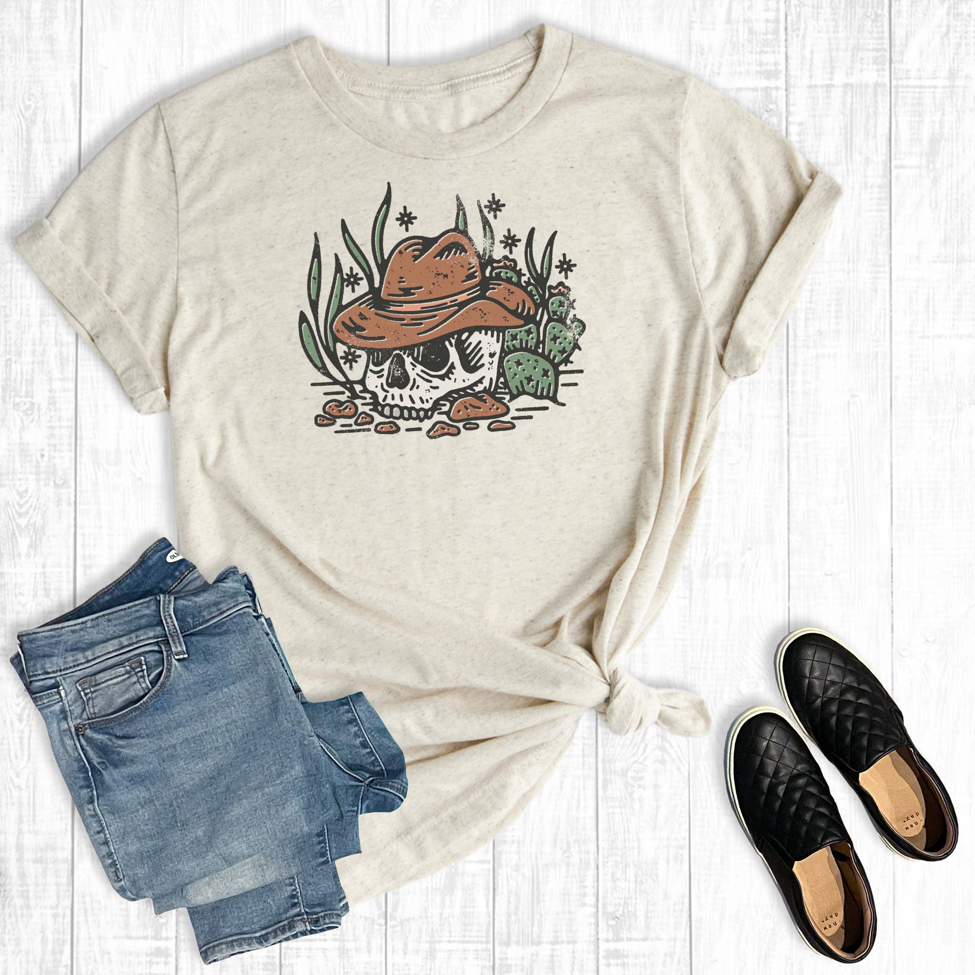 Western Boho Cowboy Skull Graphic Tee Hoodie, Sweatshirt | PodTeesHub.com