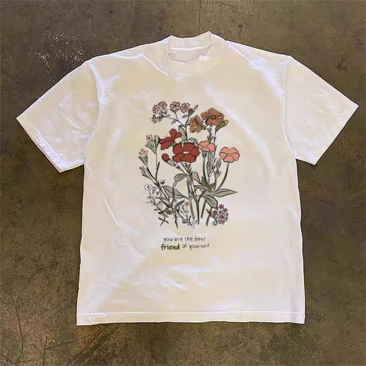 Vintage White Retro Floral Print Cotton T-Shirts, Hoodie, Sweatshirt