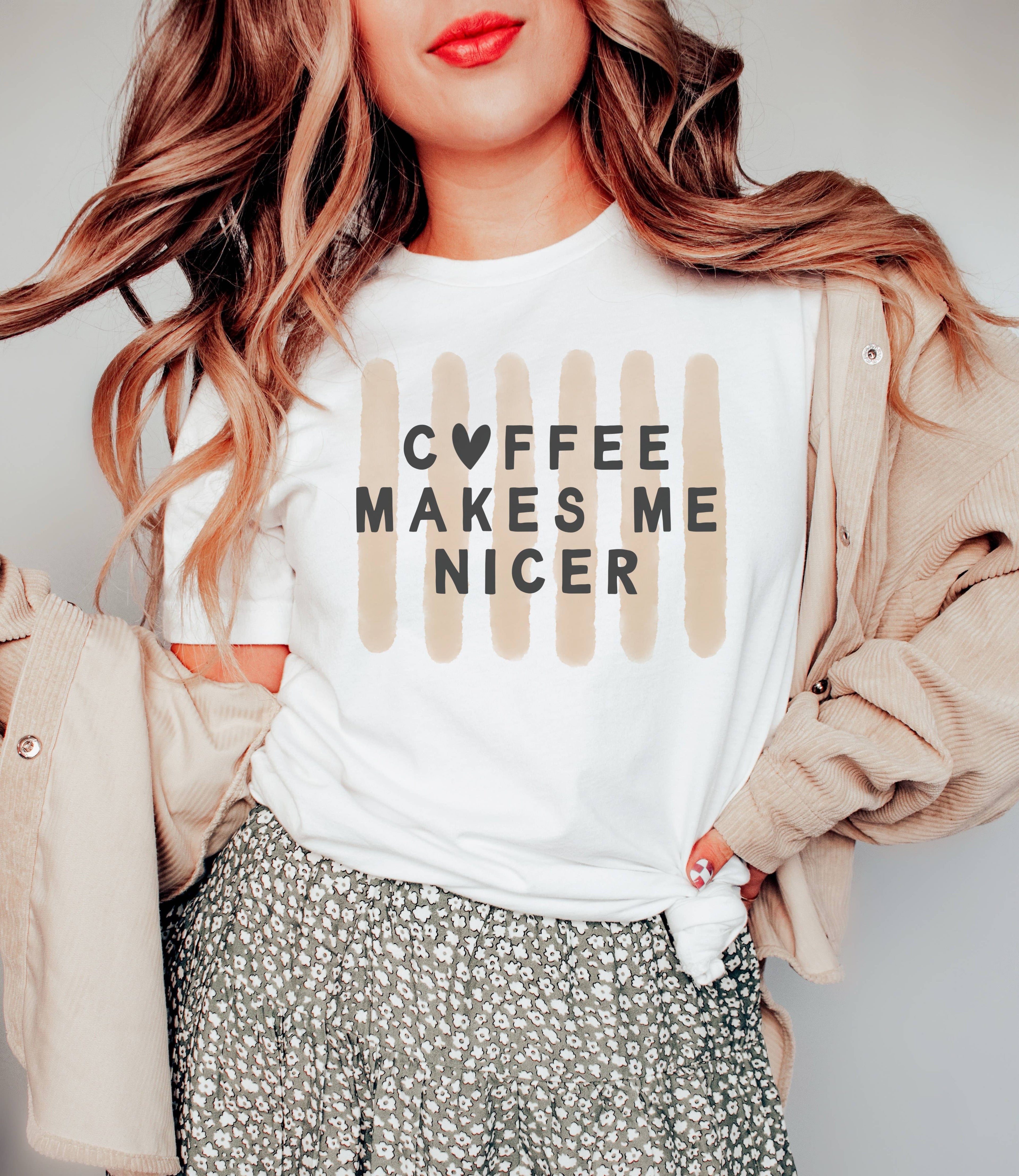 Coffee Makes Me Nicer Graphic Tee | Summer Tee Hoodie, Sweatshirt | PodTeesHub.com