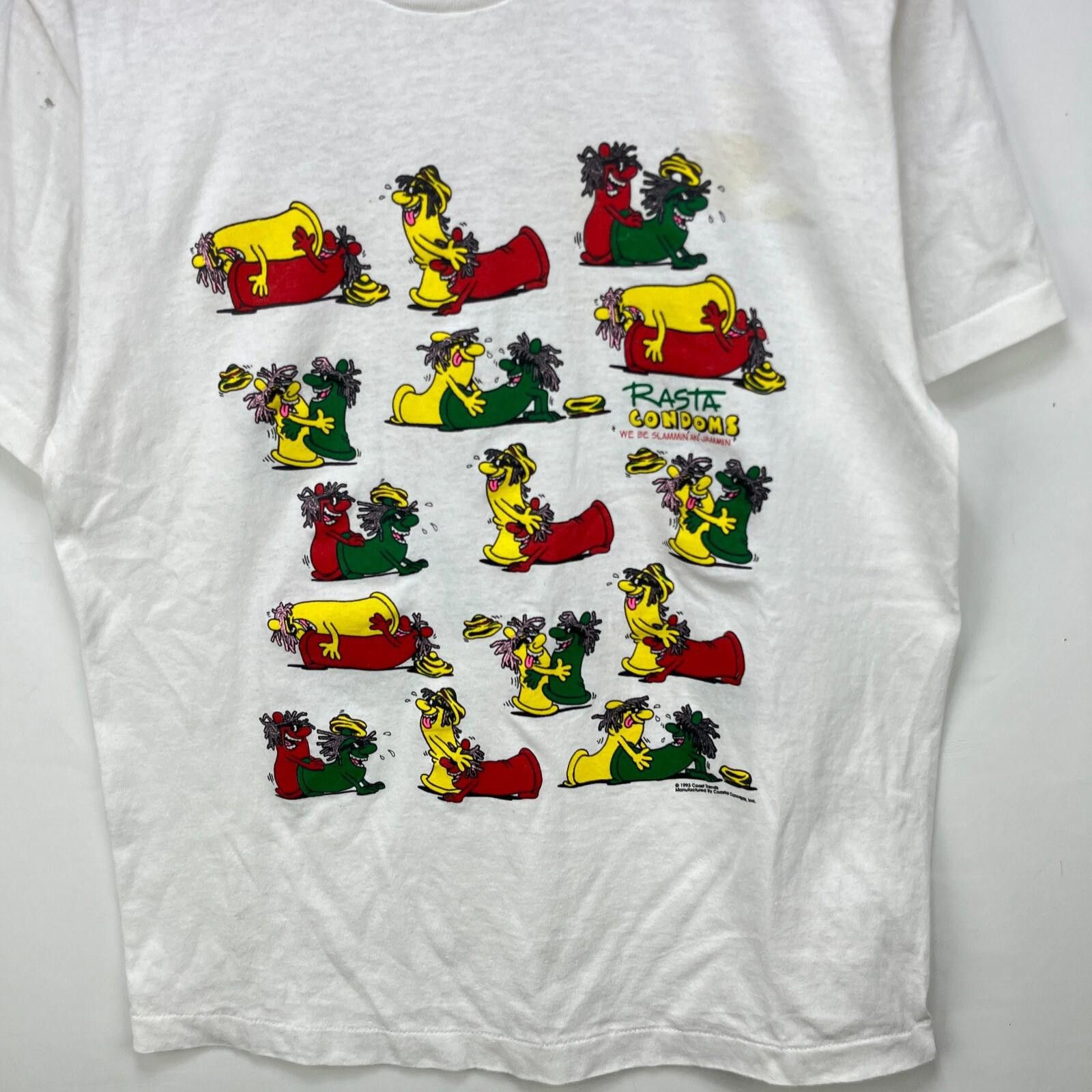Vintage 90s Sex Position Condoms Rasta Funny Large T-Shirts, Hoodie, Sweatshirt