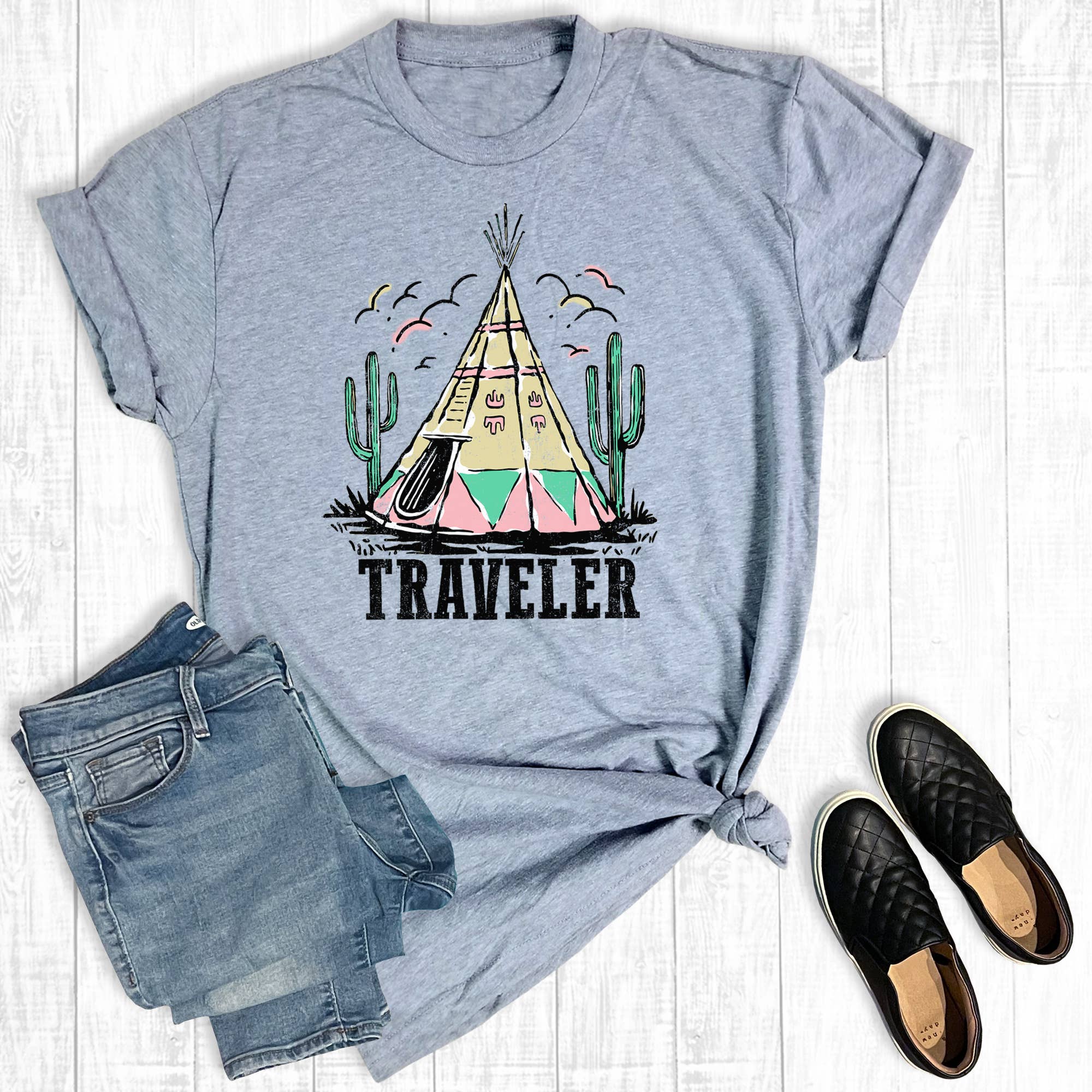 Western Traveler Cactus Teepee Graphic Tee Hoodie, Sweatshirt | PodTeesHub.com