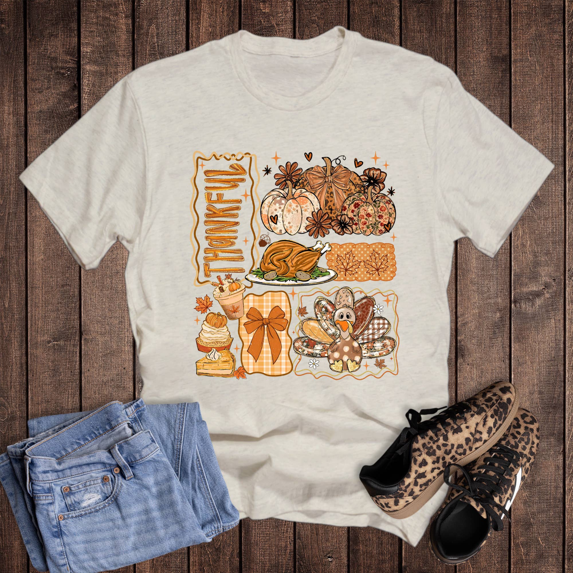Fall Thankful Thanksgiving Collage Graphic Tee Hoodie, Sweatshirt | PodTeesHub.com