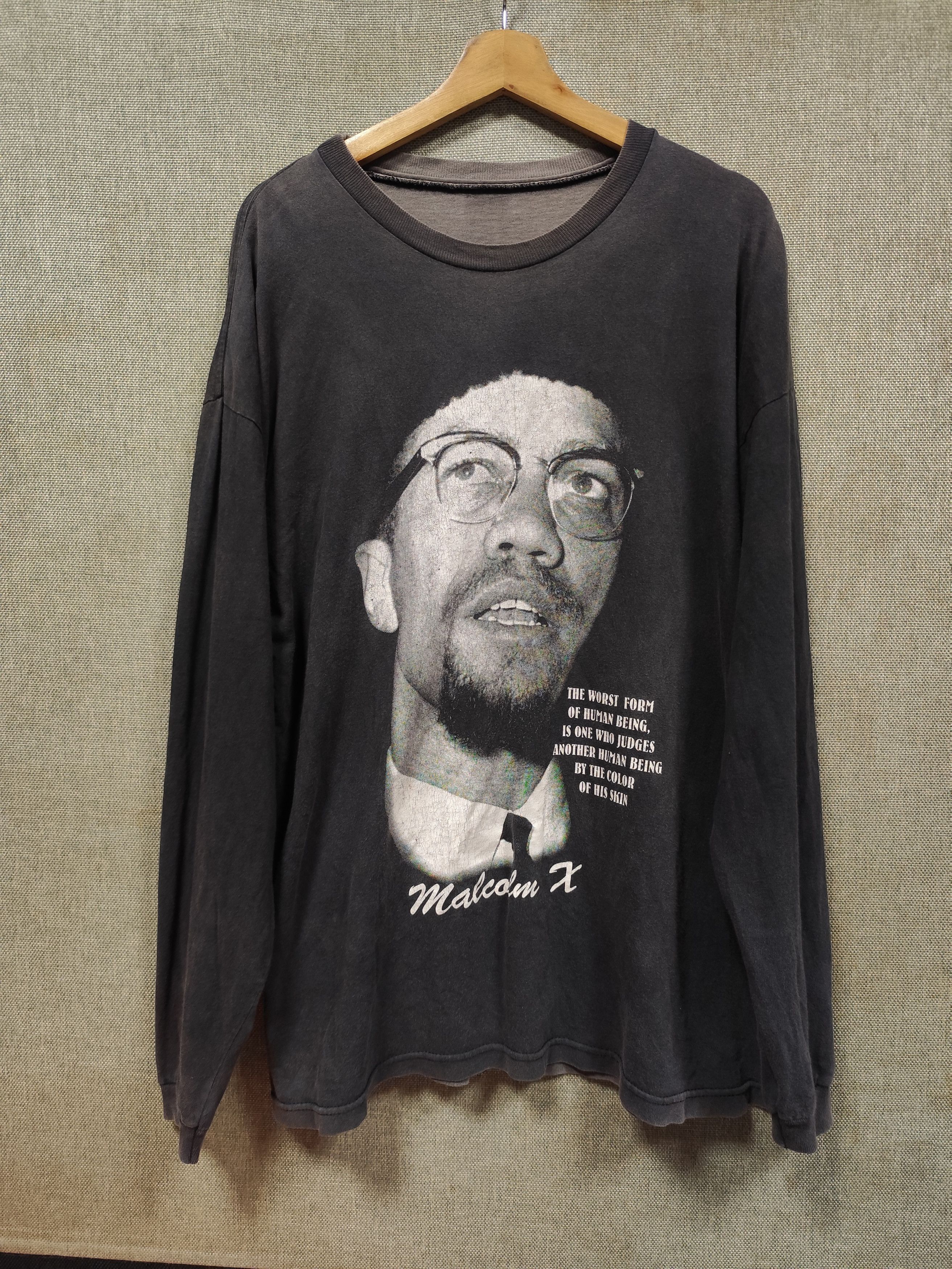 Vintage 90s T Shirt Long Sleeve Malcom X Distressed Hoodie, Sweatshirt | PodTeesHub.com