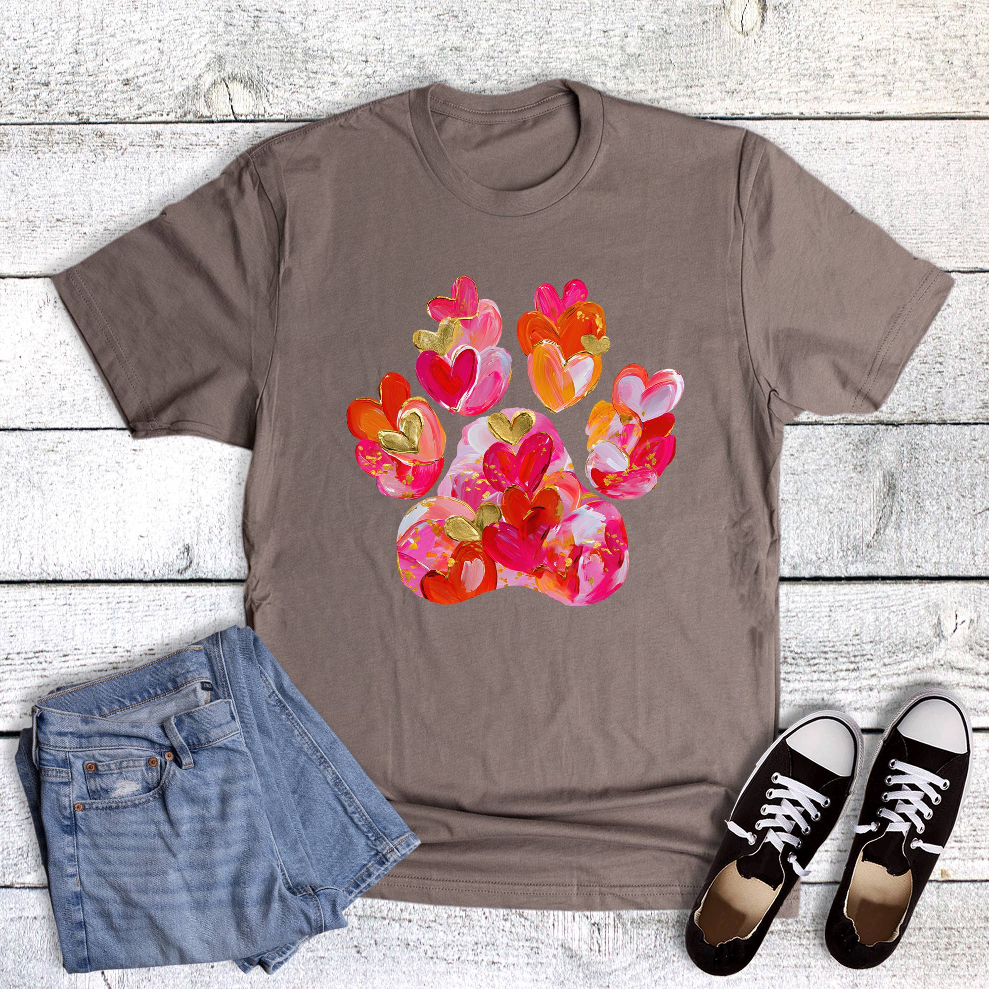 Valentine Paw Cat Dog Gold Graphic Tee Hoodie, Sweatshirt | PodTeesHub.com