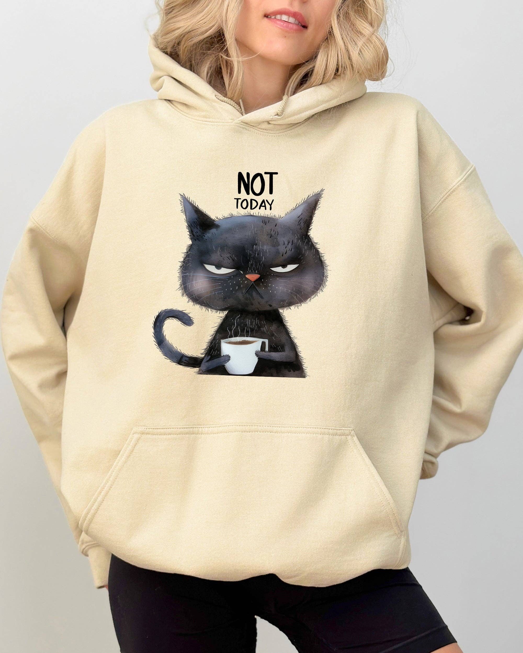 Not Today, Cat, Grumpy, Coffee, Funny Meme Hooded Sweatshirt T-Shirts, Hoodie | PodTeesHub.com