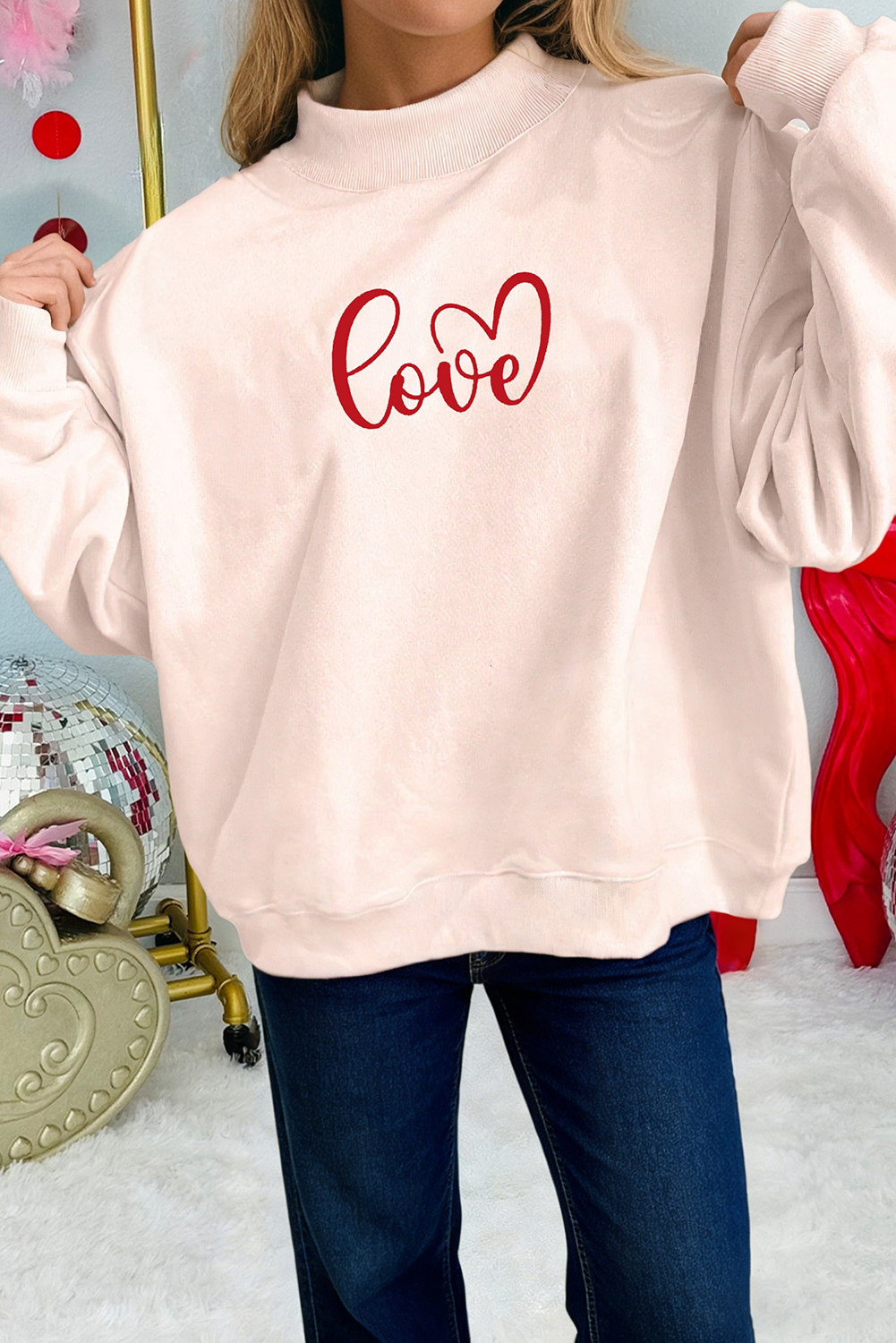 Mock Neck Love Letter Valentines Day Sweatshirt (S-Xl) T-Shirts, Hoodie | PodTeesHub.com