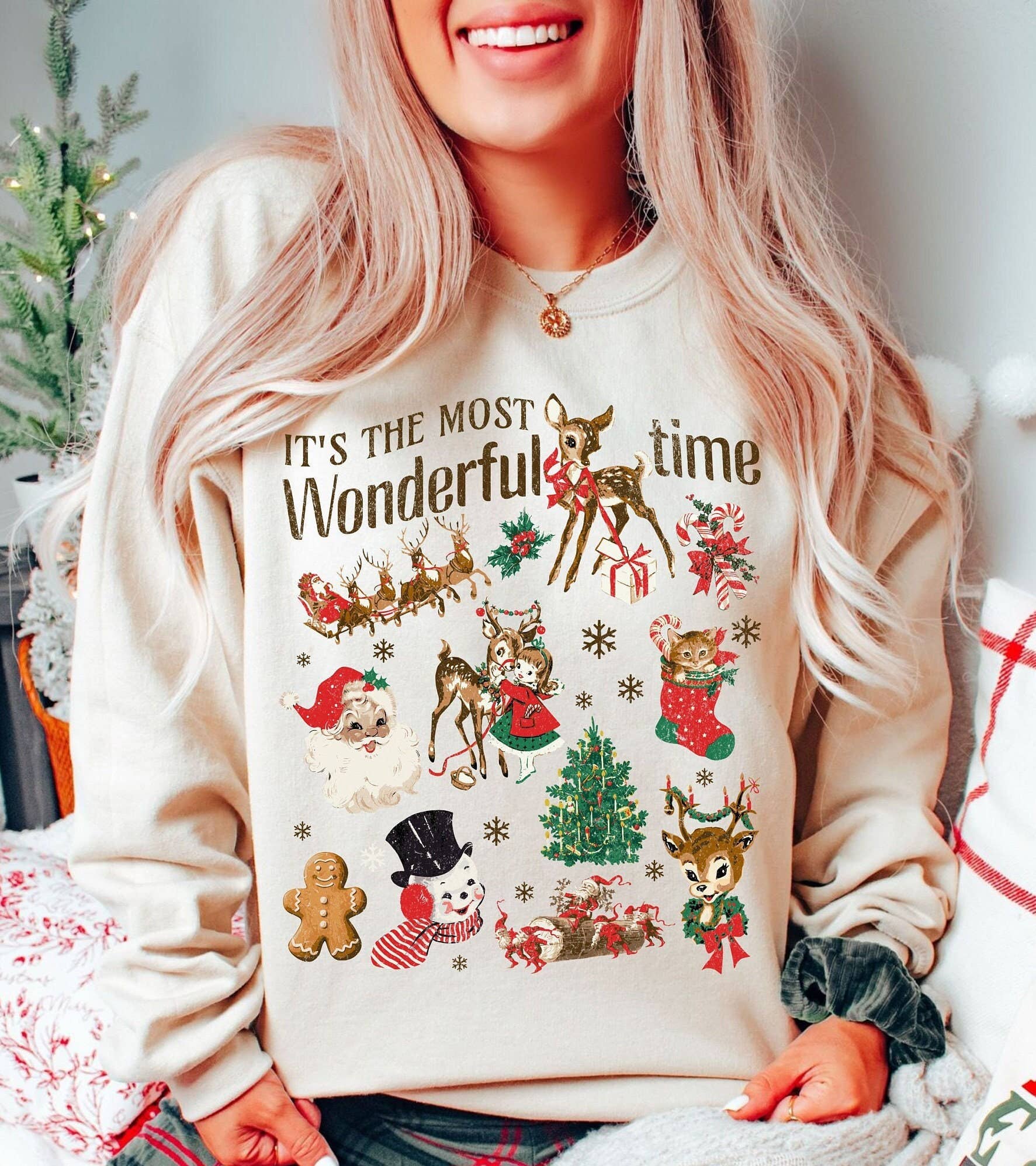 Vintage Christmas Doodles Sweatshirt, Retro Holiday Apparel T-Shirts, Hoodie | PodTeesHub.com