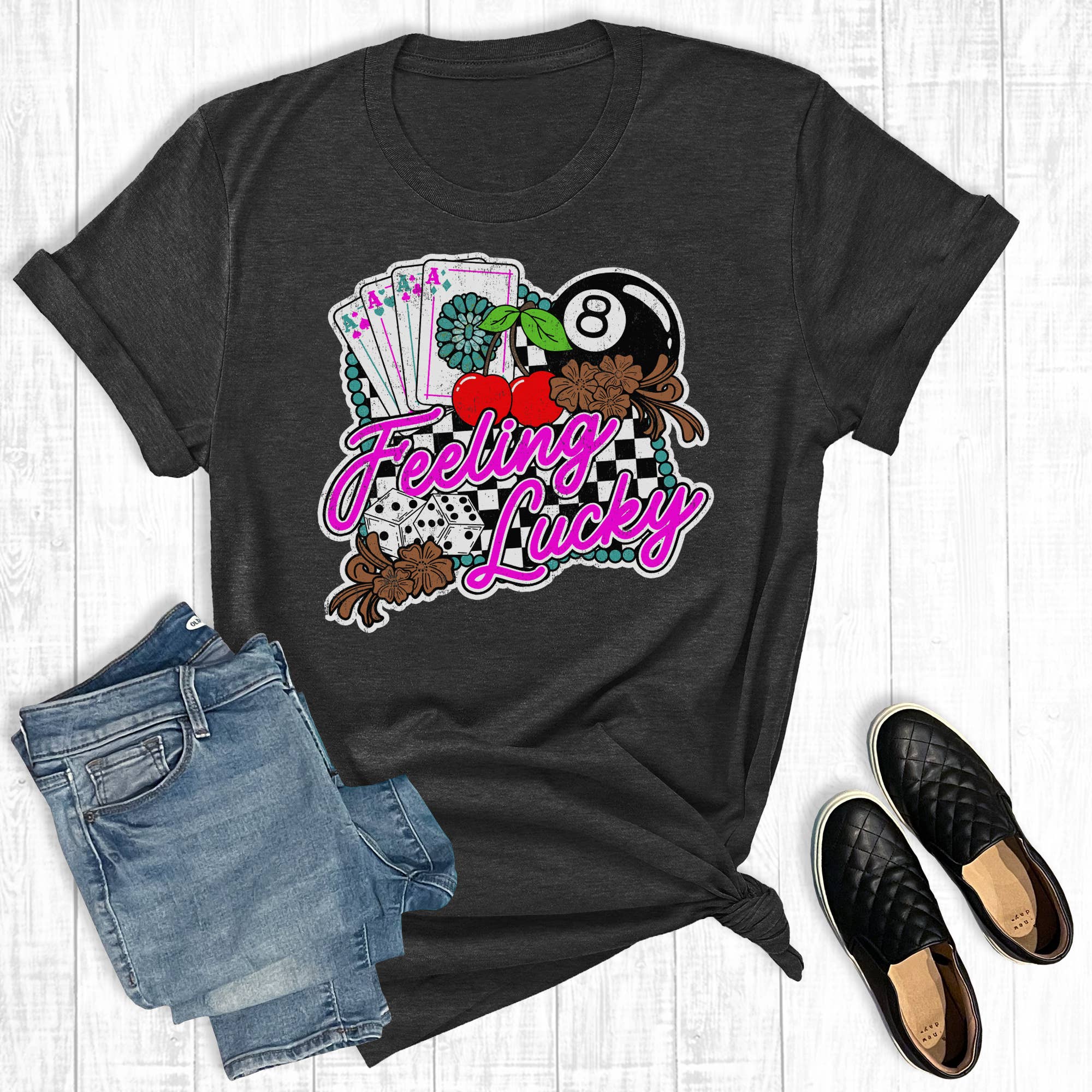 Retro Western Feeling Lucky Graphic Tee Hoodie, Sweatshirt | PodTeesHub.com