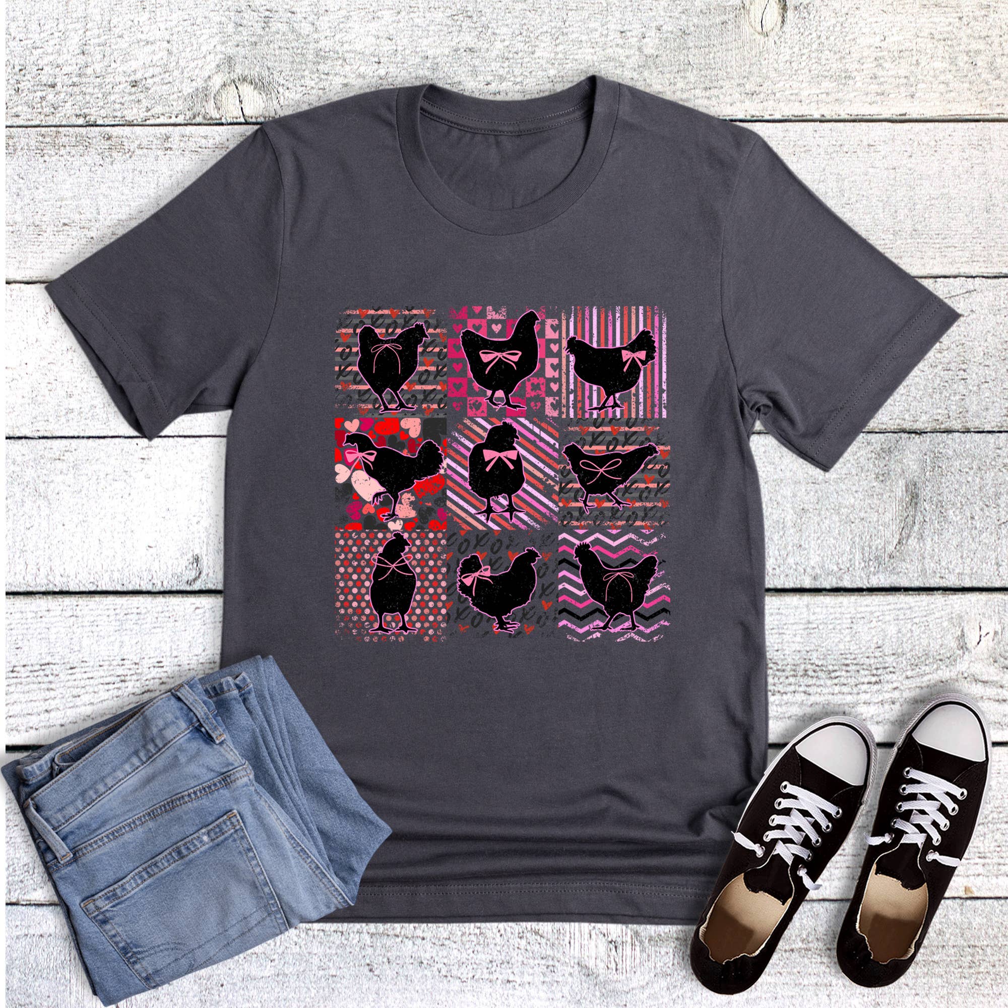 Valentine Chickens with Bows Graphic Tee Hoodie, Sweatshirt | PodTeesHub.com