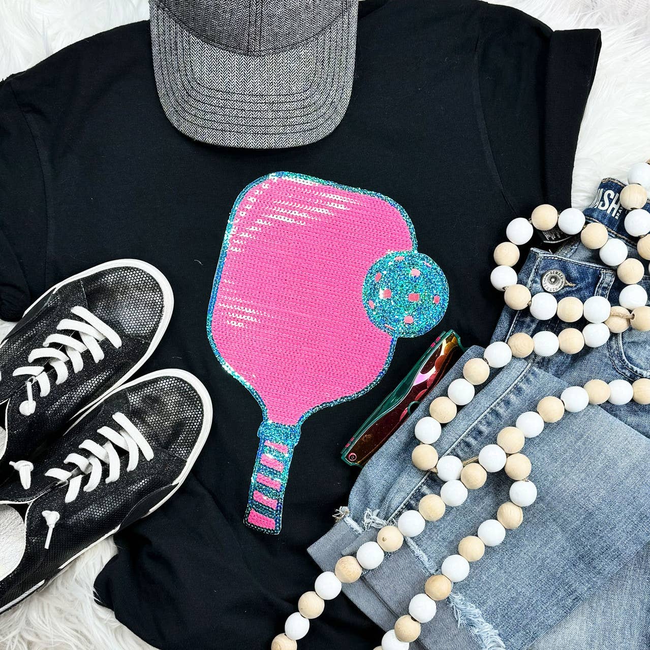 Sequin Pickle Ball Set Patch Everyday Tee Hoodie, Sweatshirt | PodTeesHub.com