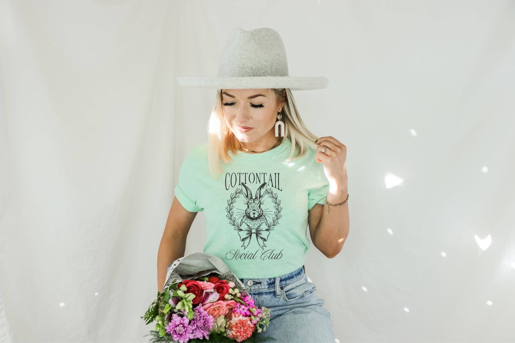 New Cottontail Social Club Mint Tultex Easter Graphic Tee Hoodie, Sweatshirt | PodTeesHub.com