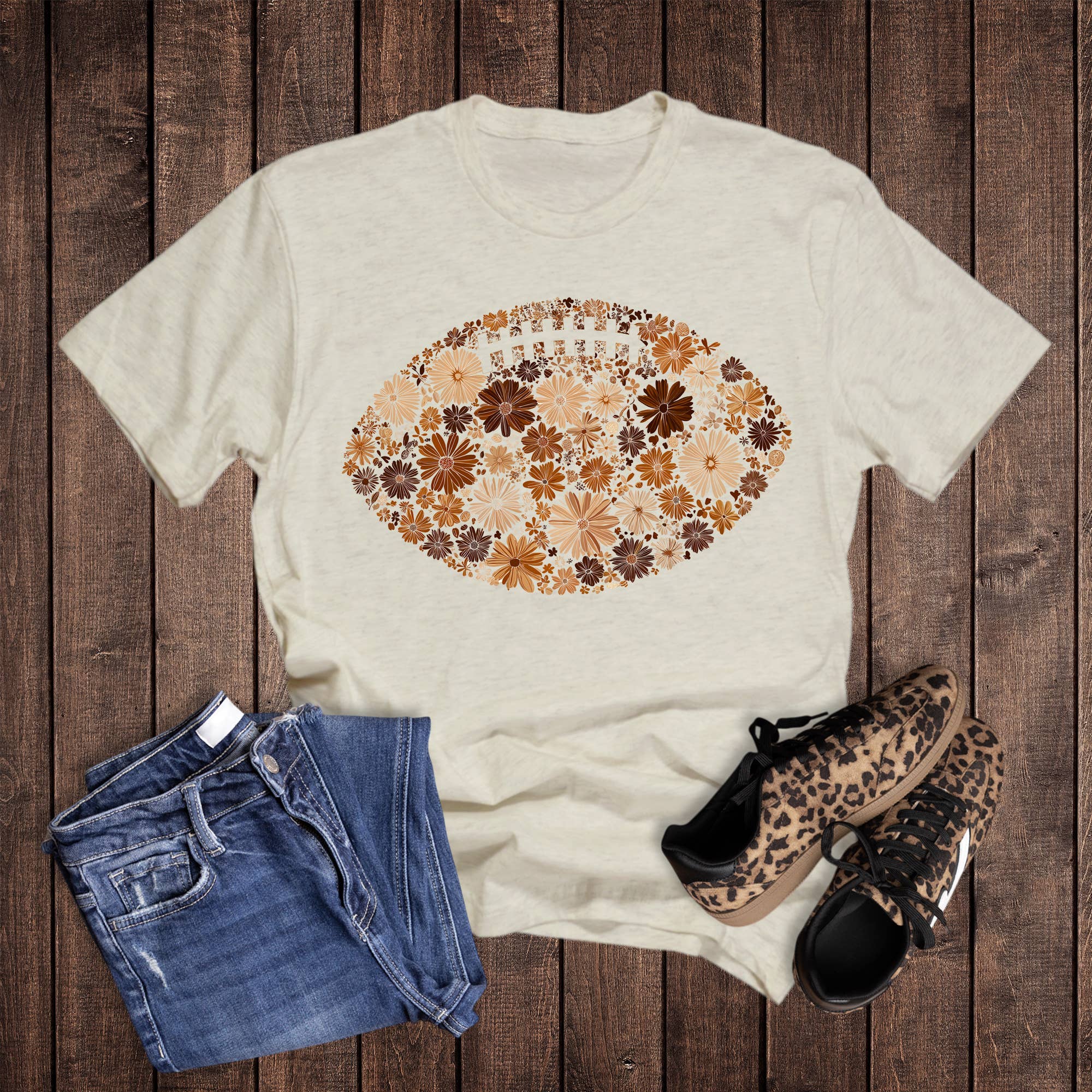 Boho Floral Football Graphic Tee Hoodie, Sweatshirt | PodTeesHub.com
