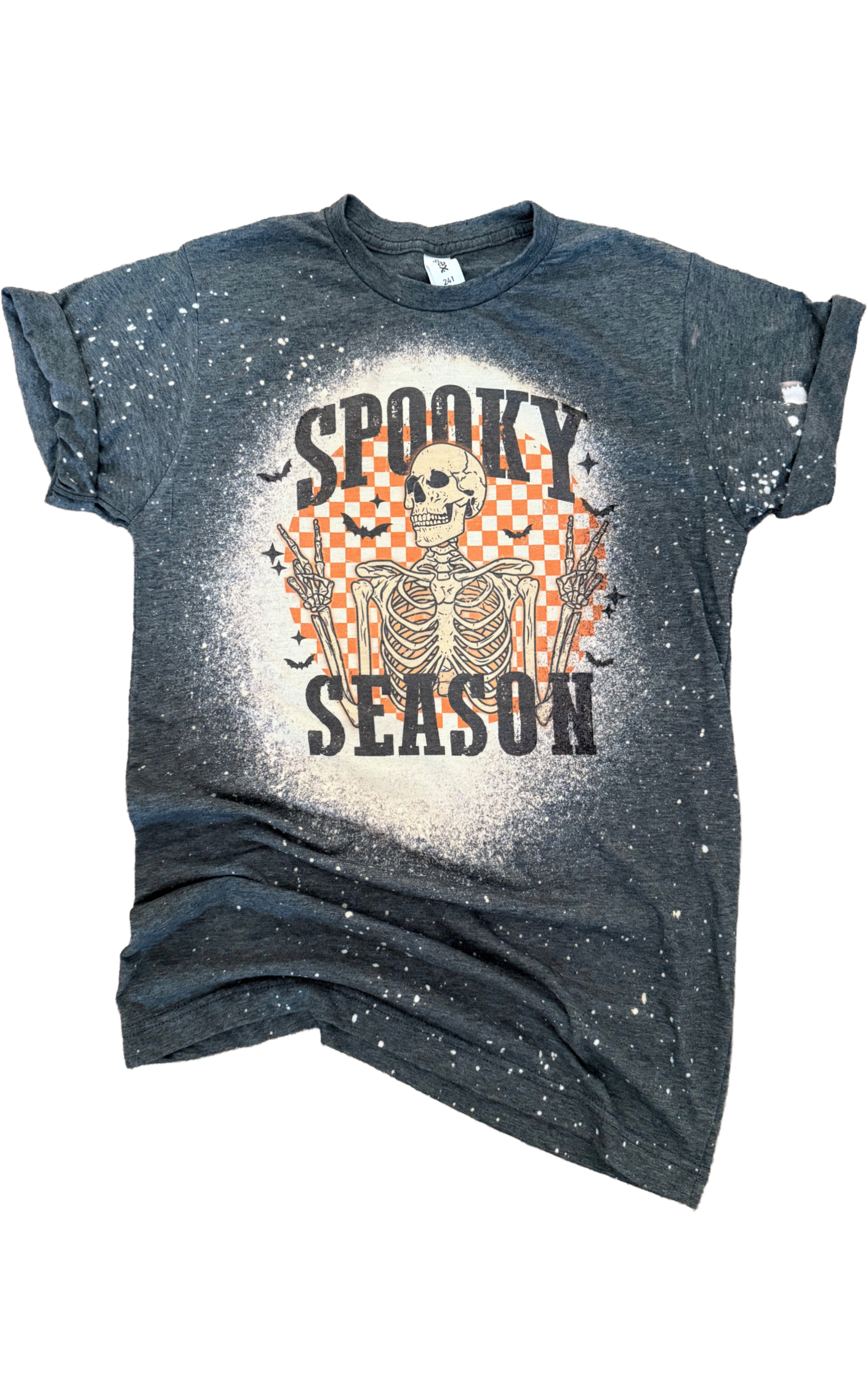 Spooky Season Checkered Skeleton Halloween Bleached Tee Hoodie, Sweatshirt | PodTeesHub.com