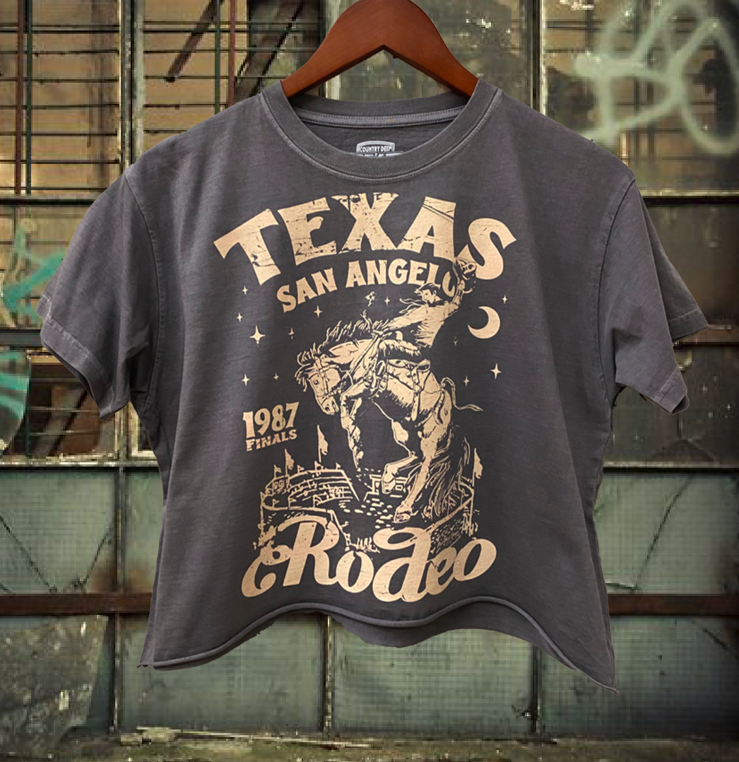 San Angelo Rodeo Finals Relaxed Cropped Acid Wash T-Shirt Hoodie, Sweatshirt | PodTeesHub.com