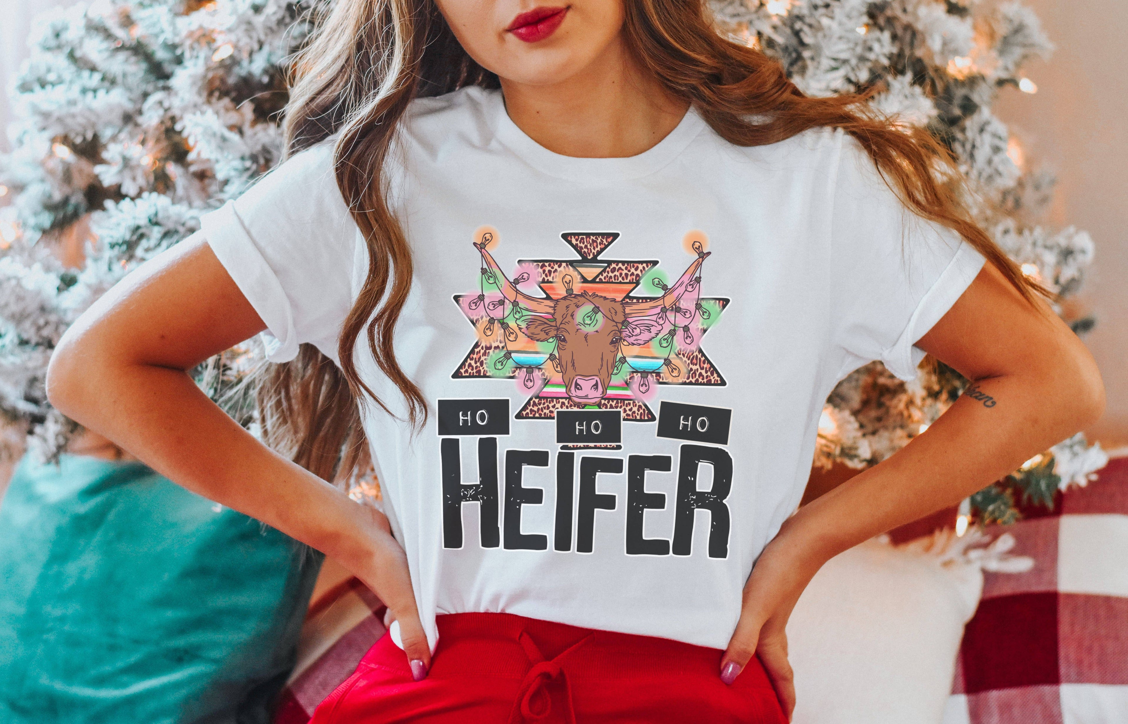 Ho Ho Ho Heifer Tee Holiday Graphic Tees Hoodie, Sweatshirt | PodTeesHub.com