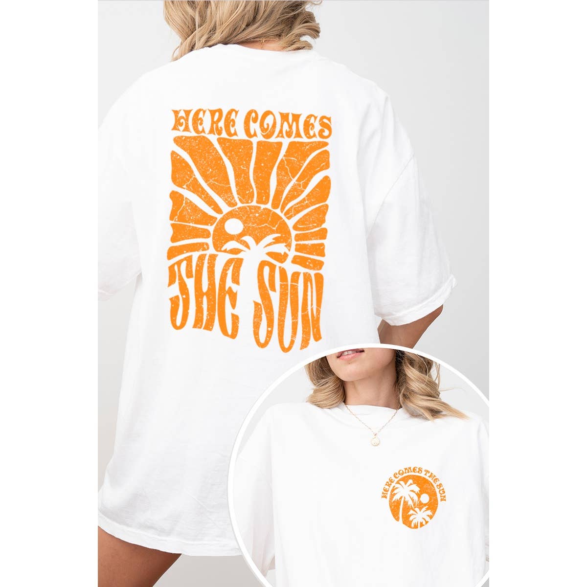 Here Comes the Sun Vintage Graphic Oversized Tee Hoodie, Sweatshirt | PodTeesHub.com