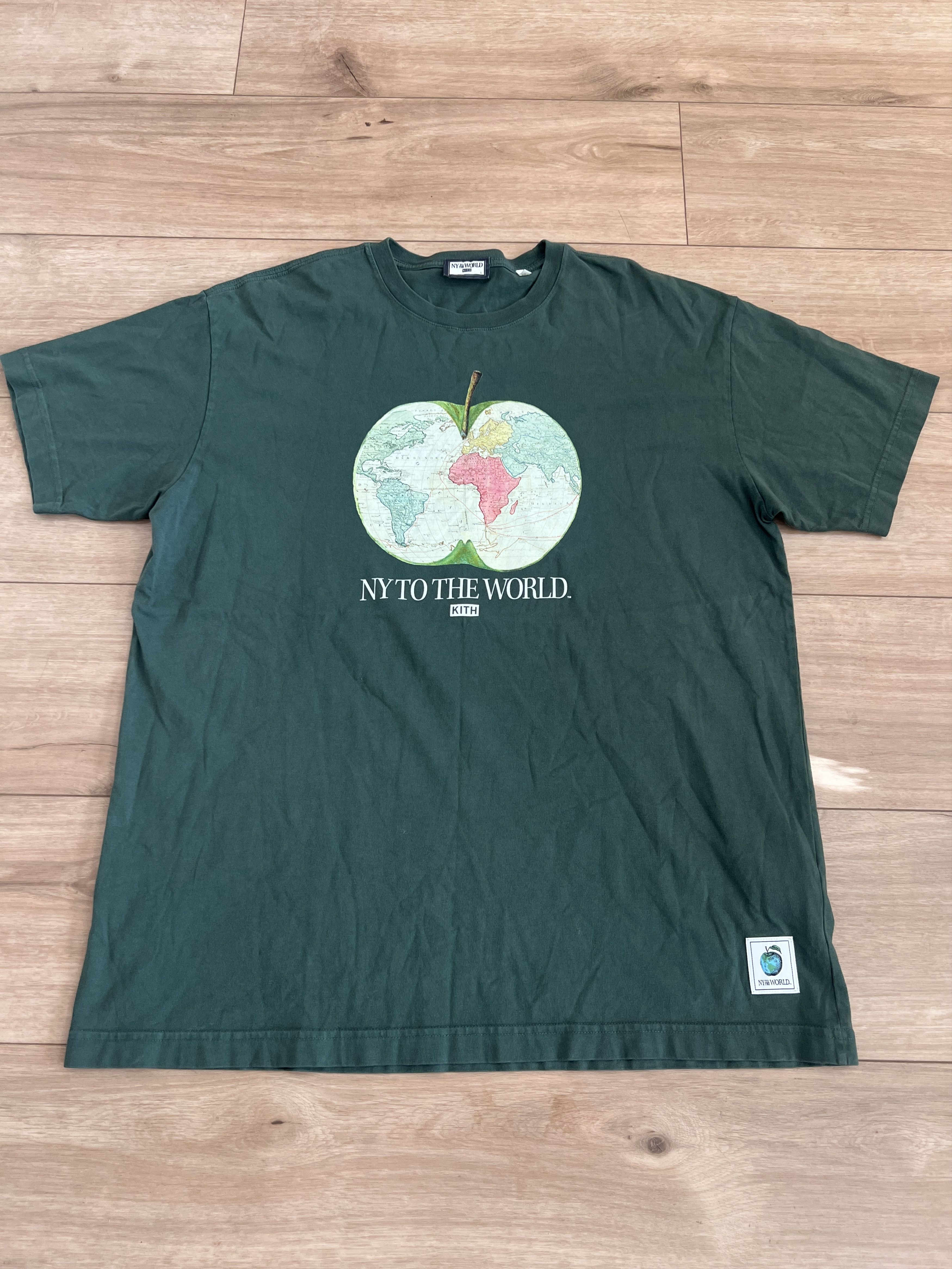Kith Ny To The World Green T Shirt Size L Hoodie, Sweatshirt | PodTeesHub.com