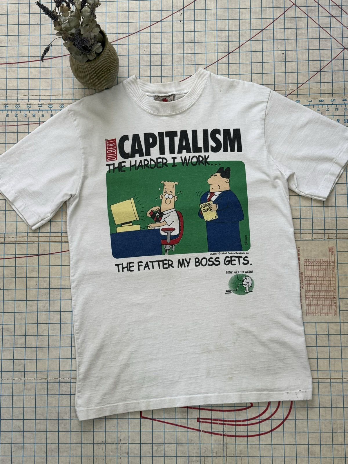 Vintage Dilbert Work Humor Graphic Tee White Fits Medium Hoodie, Sweatshirt | PodTeesHub.com