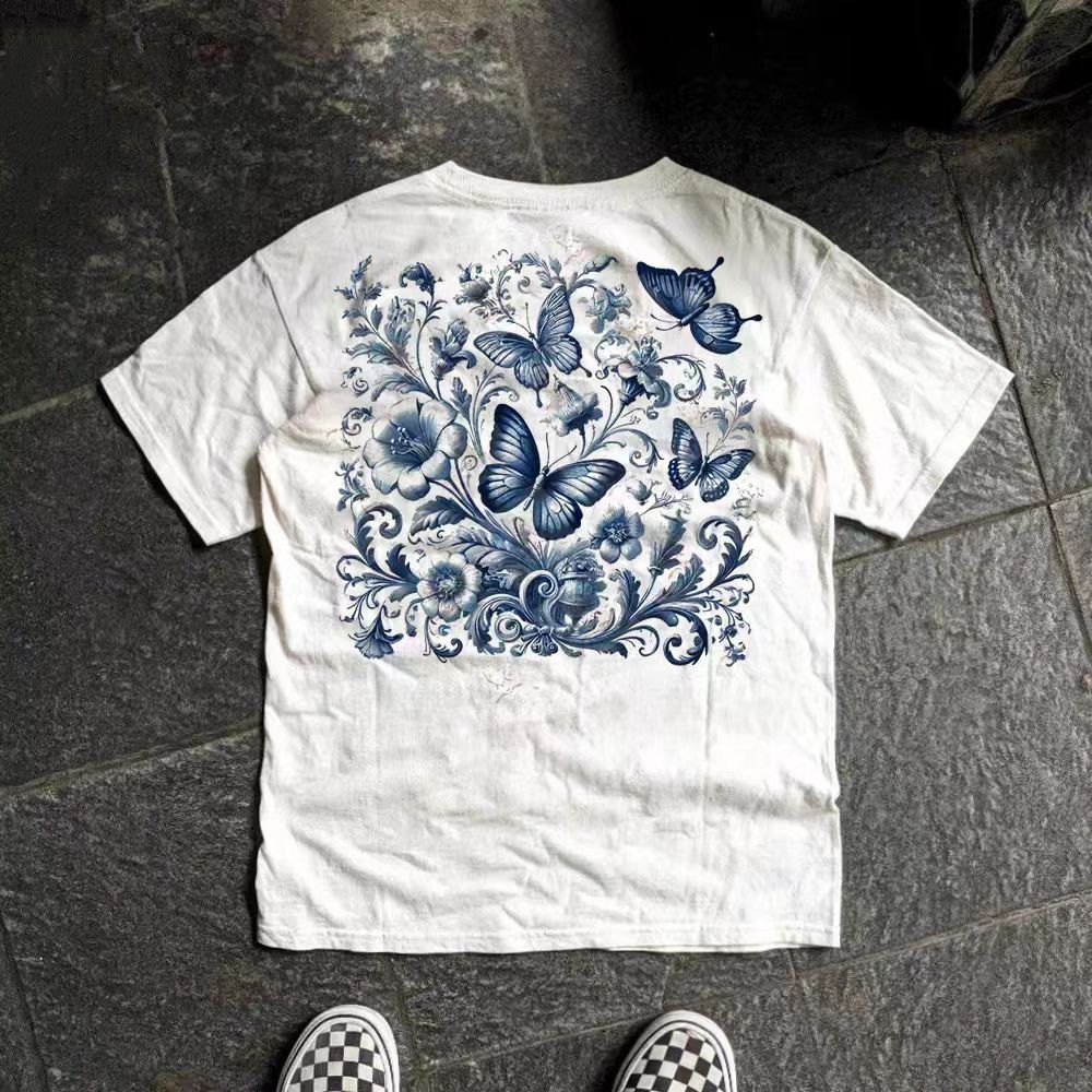 Vintage Butterfly Pattern Casual Retro Cotton T-Shirts, Hoodie, Sweatshirt