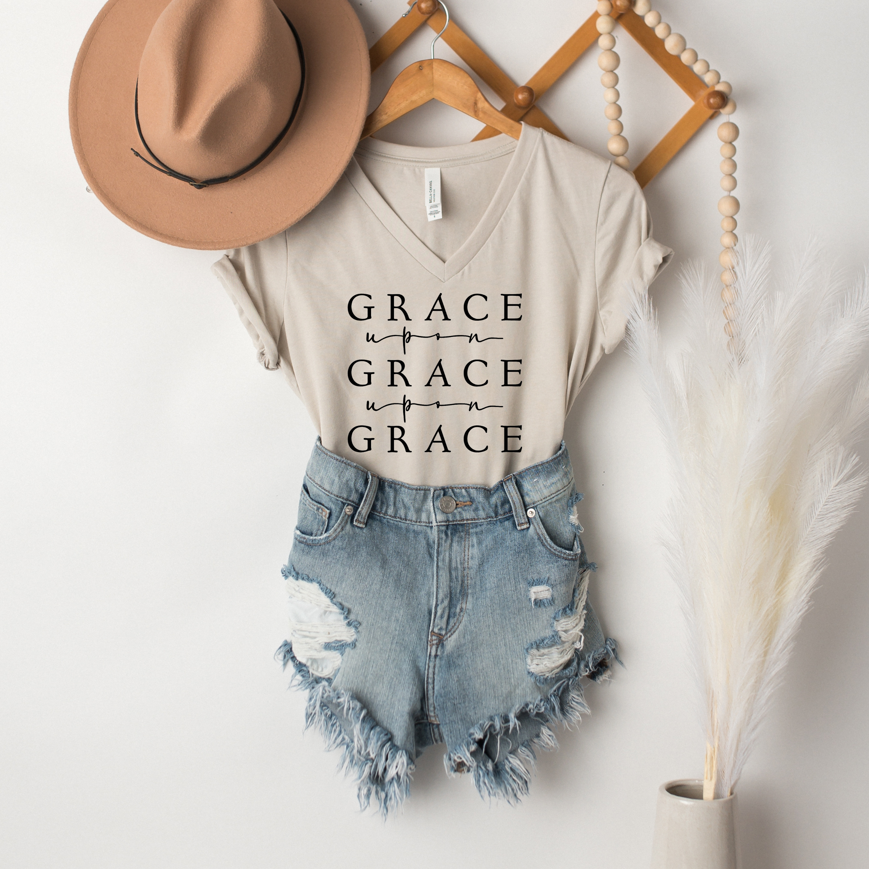 Grace Upon Grace V- Neck Tee in Multiple Color Options Hoodie, Sweatshirt | PodTeesHub.com