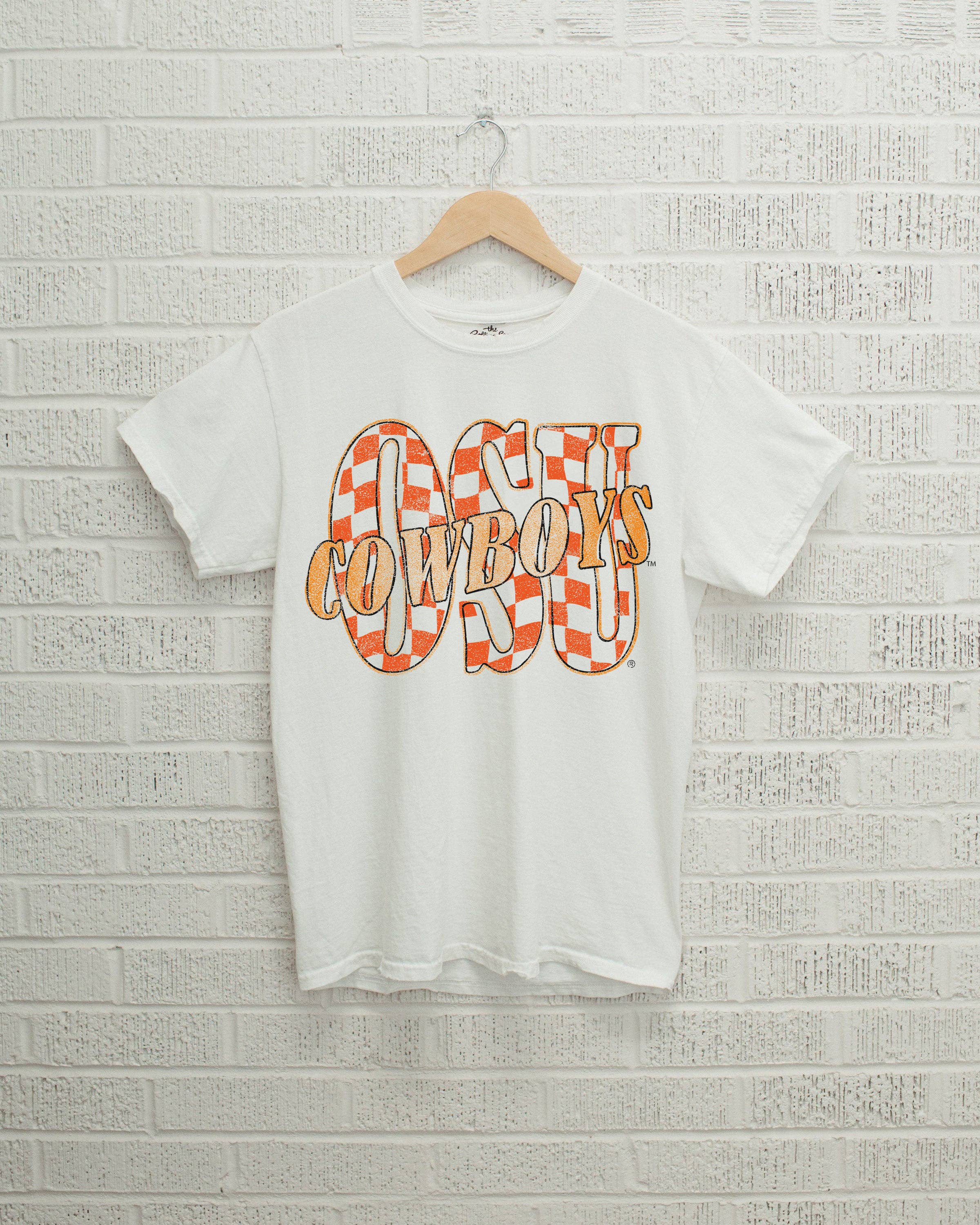 Osu Cowboys Twisted Check White Comfort Colors Tee Hoodie, Sweatshirt | PodTeesHub.com