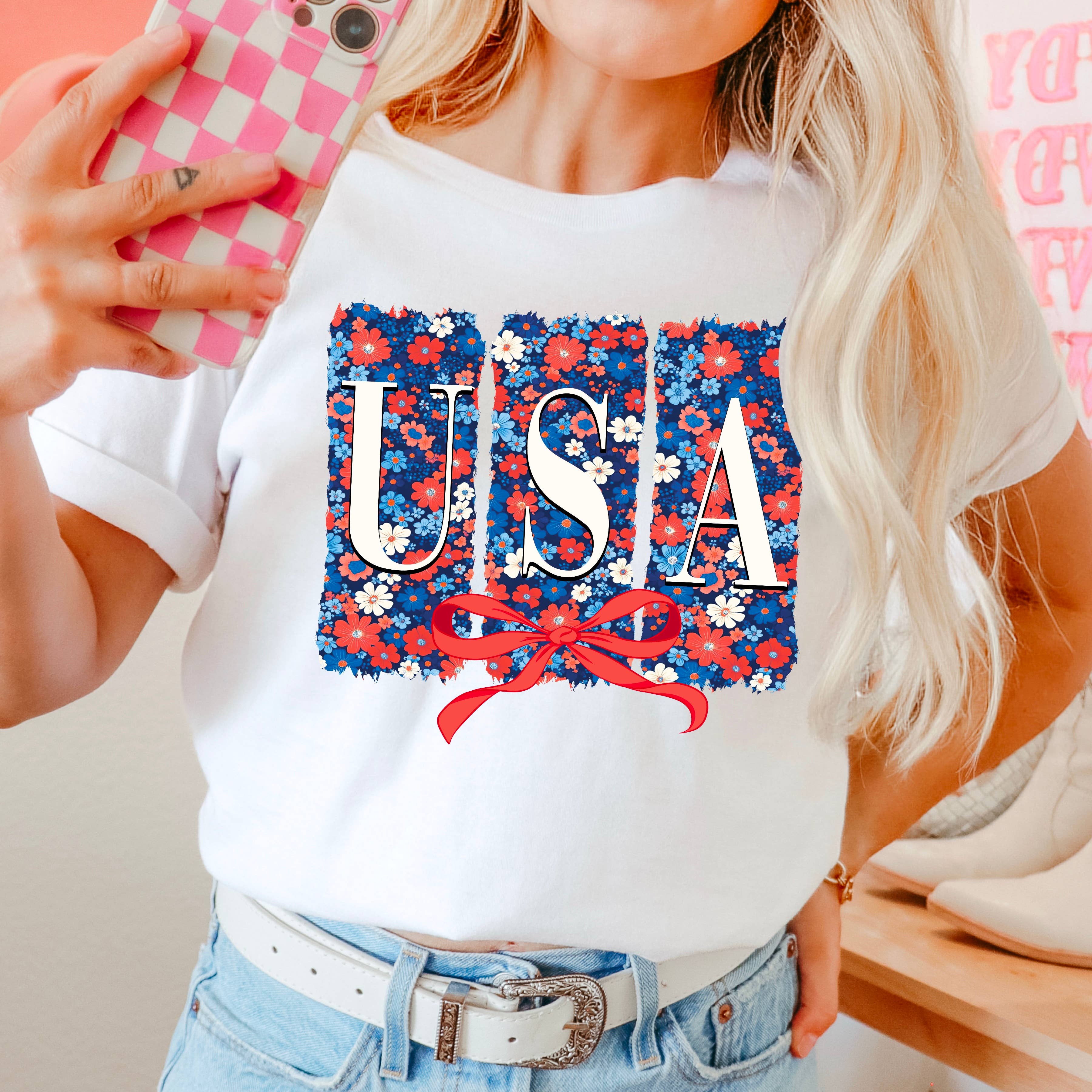 Coquette USA Floral July 4th Graphic Shirt | Comfort Color Hoodie, Sweatshirt | PodTeesHub.com
