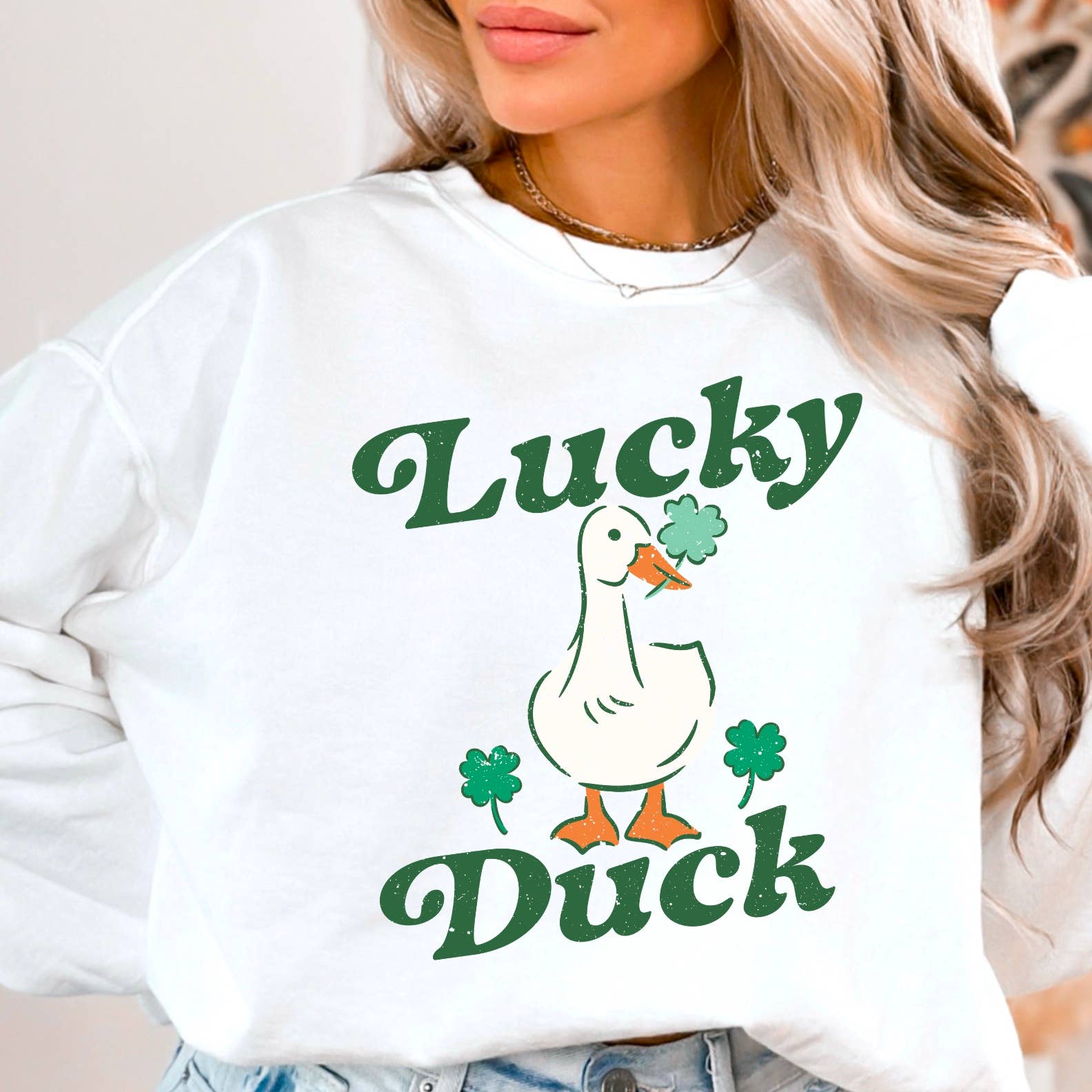 Lucky Duck  St. Patrick’S Day Graphic Crewneck Sweatshirt T-Shirts, Hoodie | PodTeesHub.com