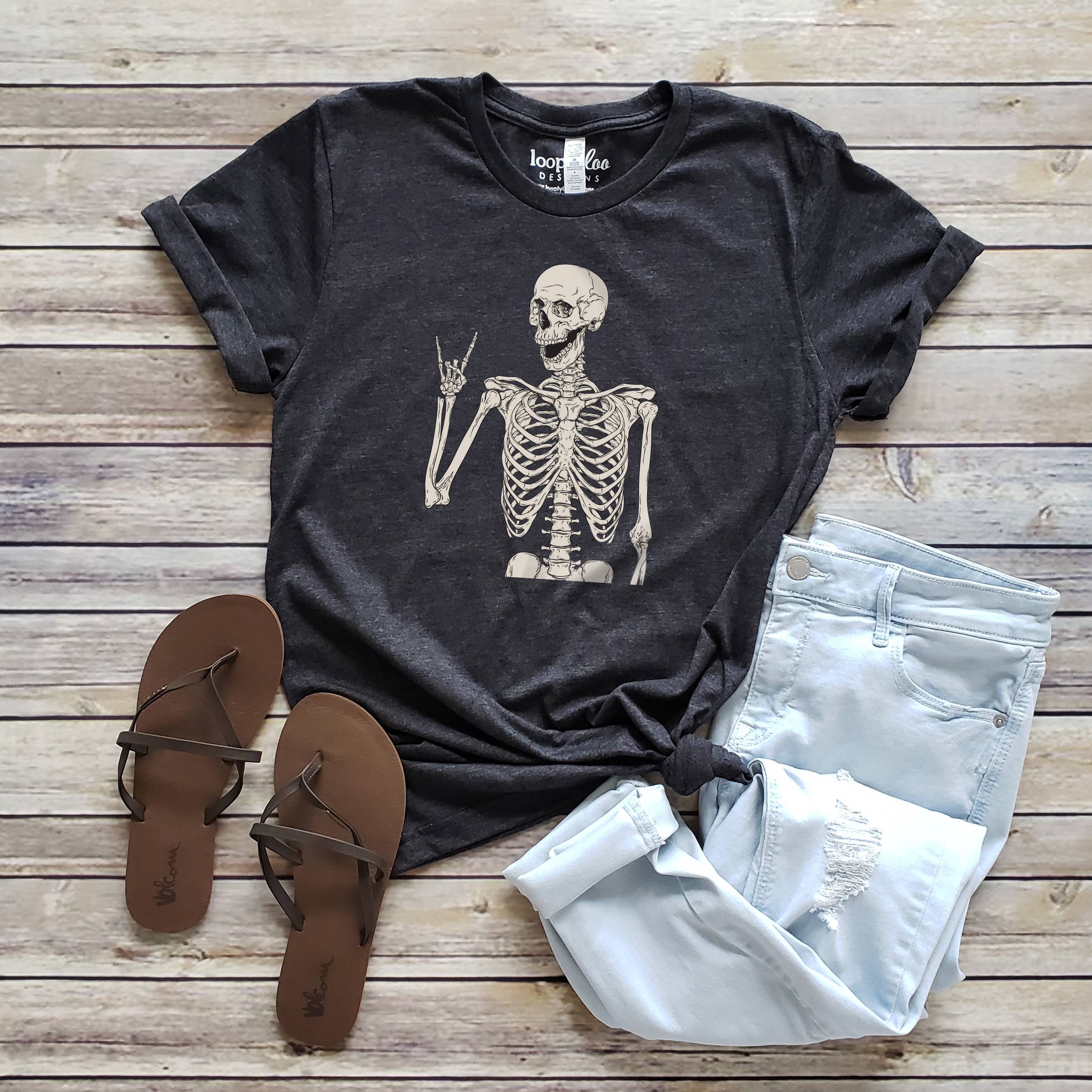 Skeleton Rock N Roll Tee | Halloween | Sizes XS-2XL Hoodie, Sweatshirt | PodTeesHub.com
