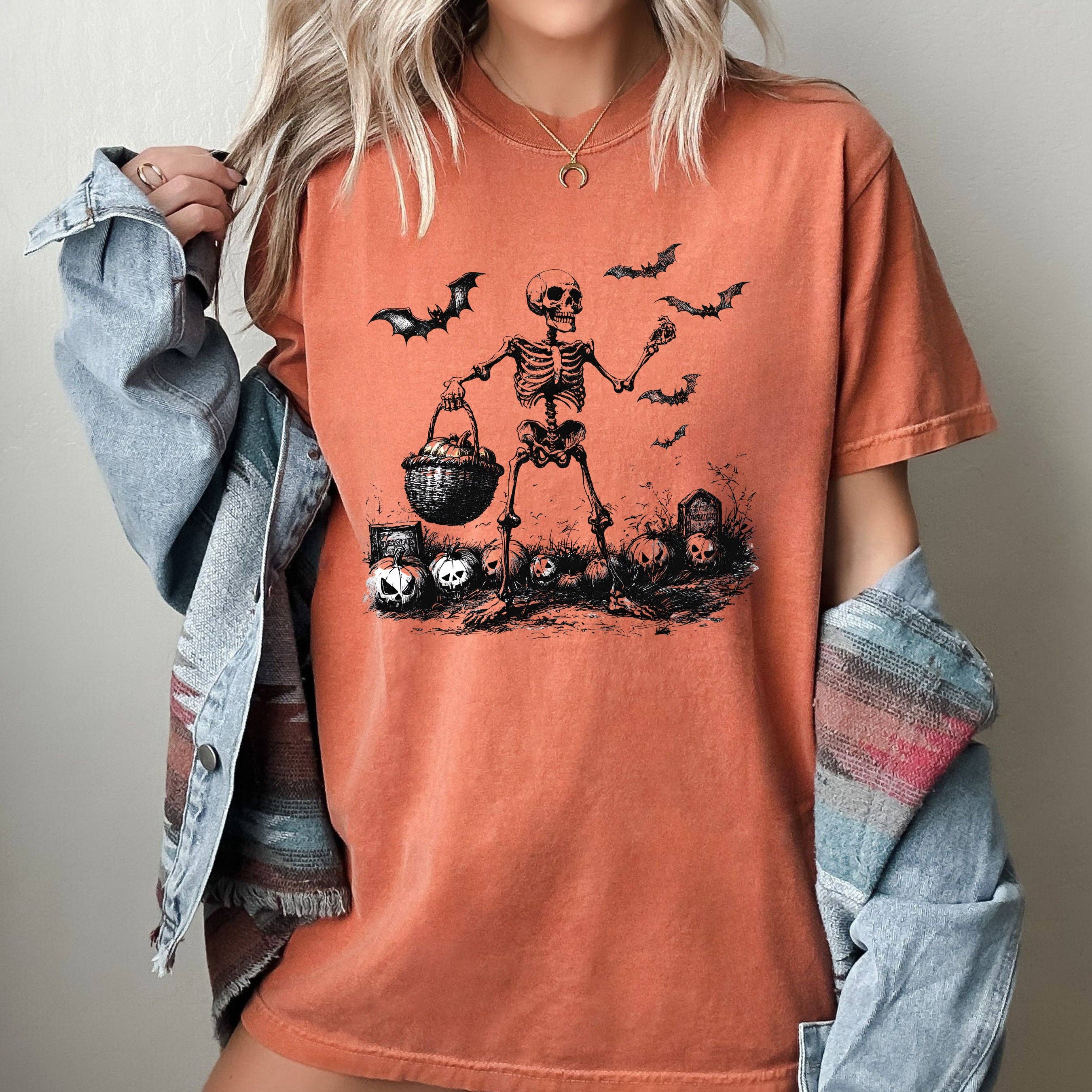 Skeleton, Ghost, Pumpkin Patch, Western Halloween Tshirt Hoodie, Sweatshirt | PodTeesHub.com