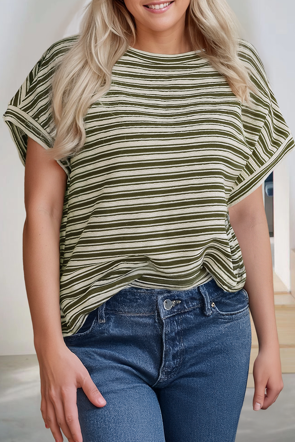 Stripe Textured Side Slits Crew Neck T Shirt (S-Xl) Hoodie, Sweatshirt | PodTeesHub.com