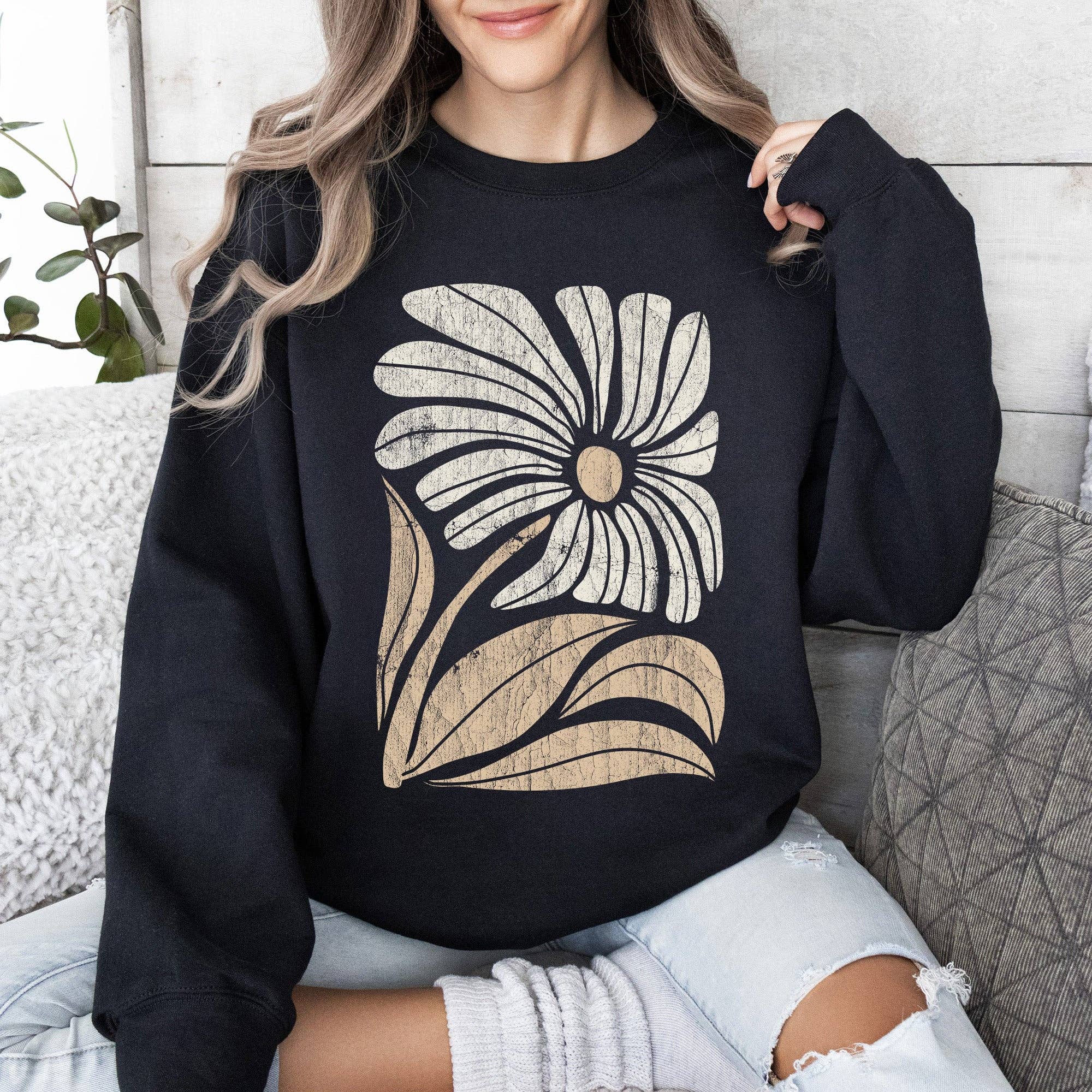 Retro Flower, Bold Floral, Boho Sweatshirt T-Shirts, Hoodie | PodTeesHub.com