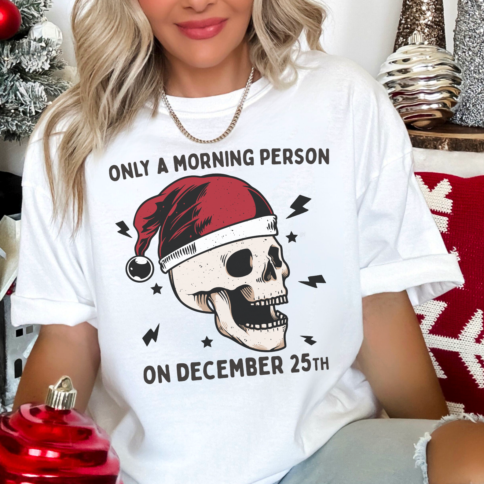 Only A Morning Person Christmas Gildan Graphic Tee Hoodie, Sweatshirt | PodTeesHub.com