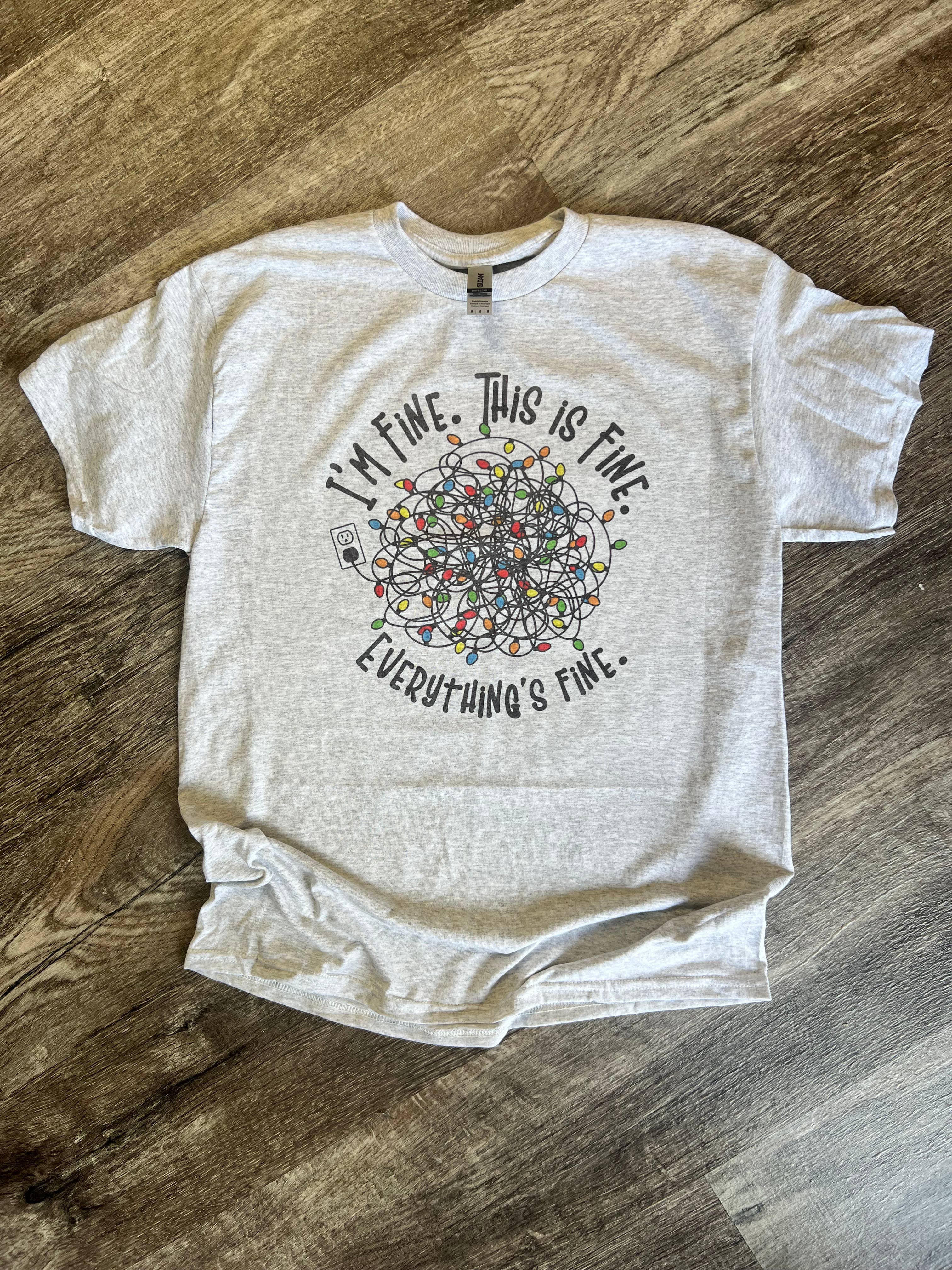 Christmas Lights Tangle I’M Fine On Ash Gray 
Tee Hoodie, Sweatshirt | PodTeesHub.com