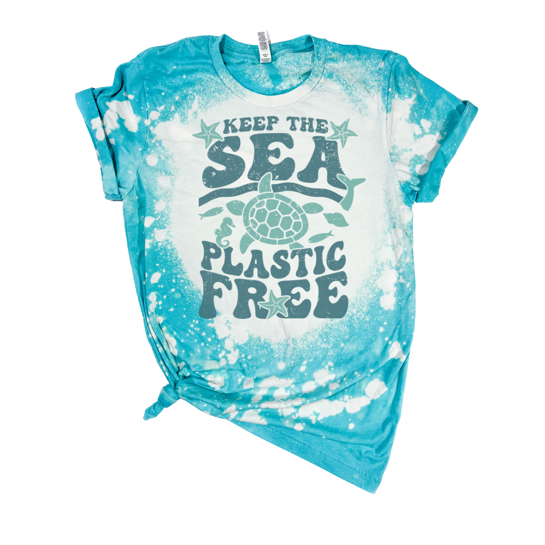 Keep the Sea Plastic Free Earth Day Bleached Tee Hoodie, Sweatshirt | PodTeesHub.com