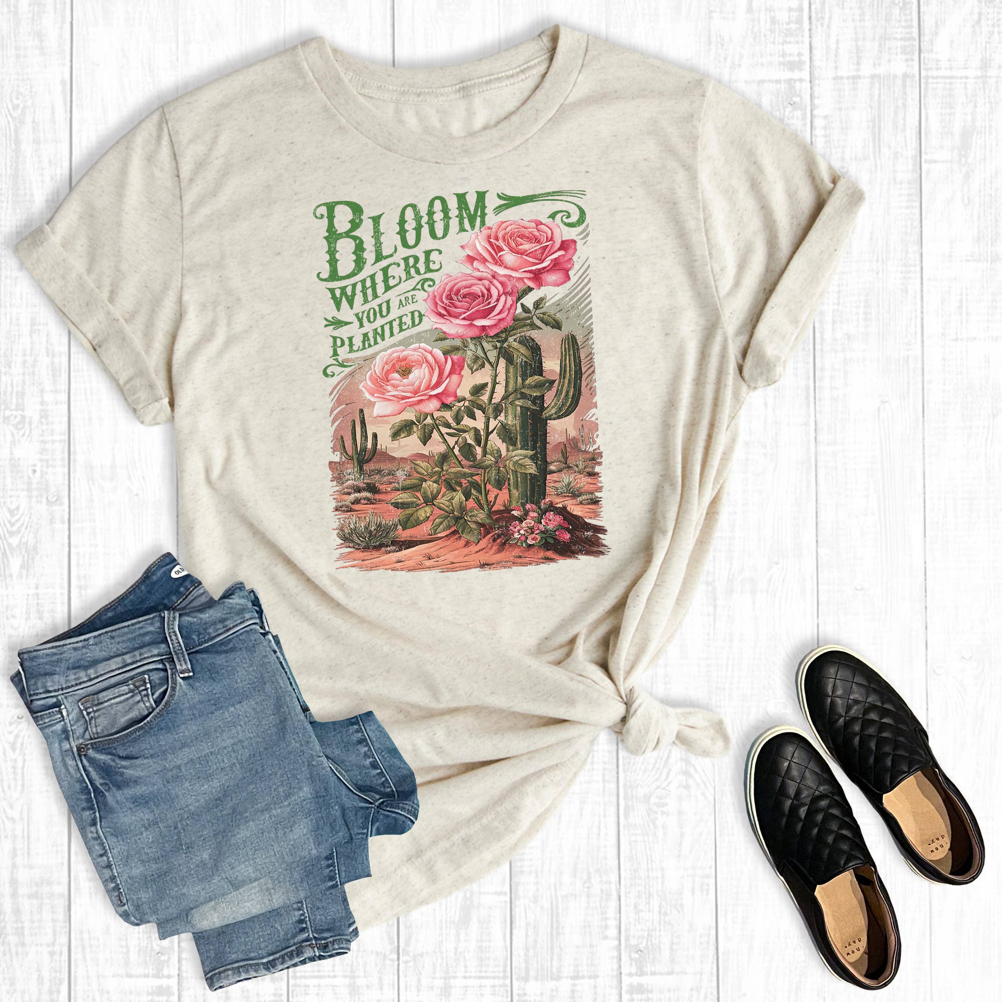 Western Cactus Bloom Where You Are Planted Graphic Tee Hoodie, Sweatshirt | PodTeesHub.com