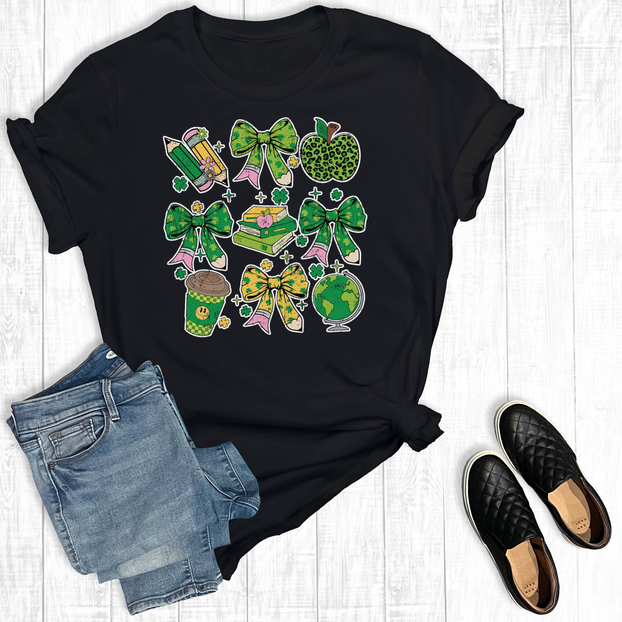 Coquette Bow St. Patrick's Day Teacher Graphic Tee Hoodie, Sweatshirt | PodTeesHub.com