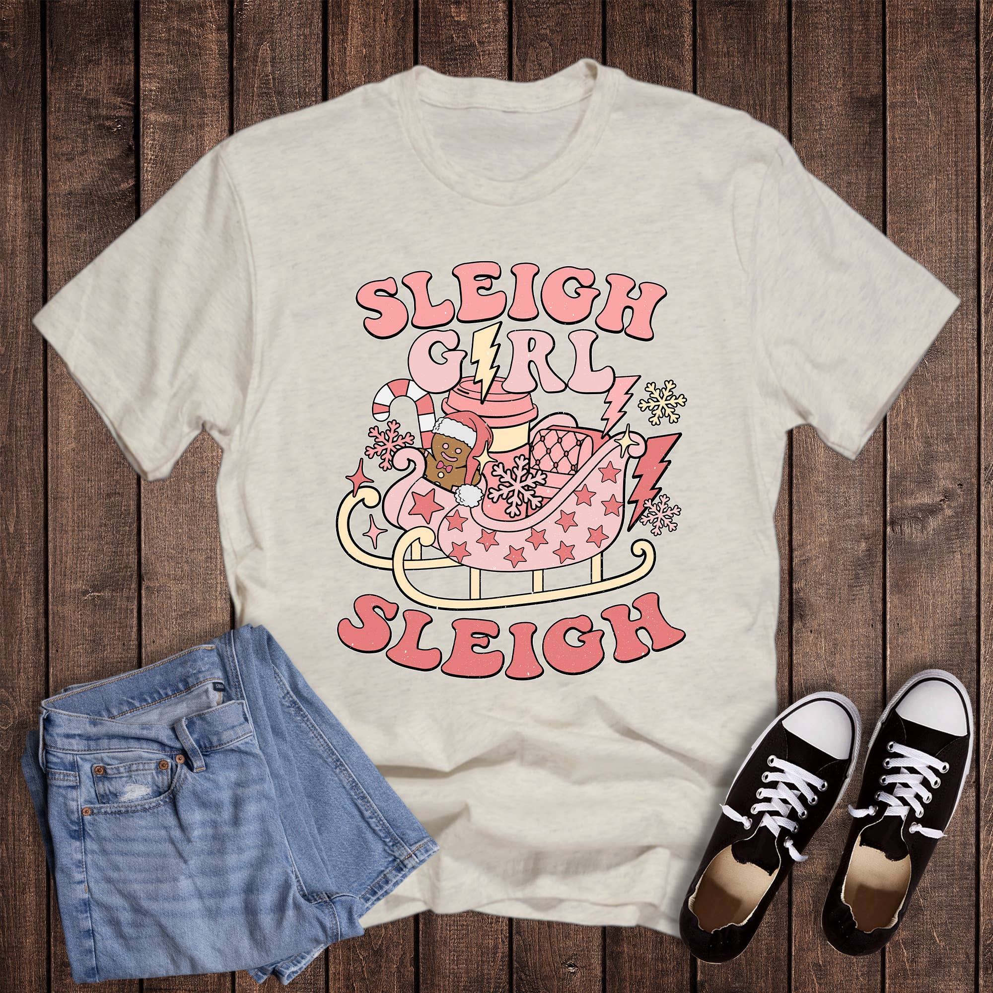 Christmas Sleigh Girl Sleigh Graphic Tee Hoodie, Sweatshirt | PodTeesHub.com
