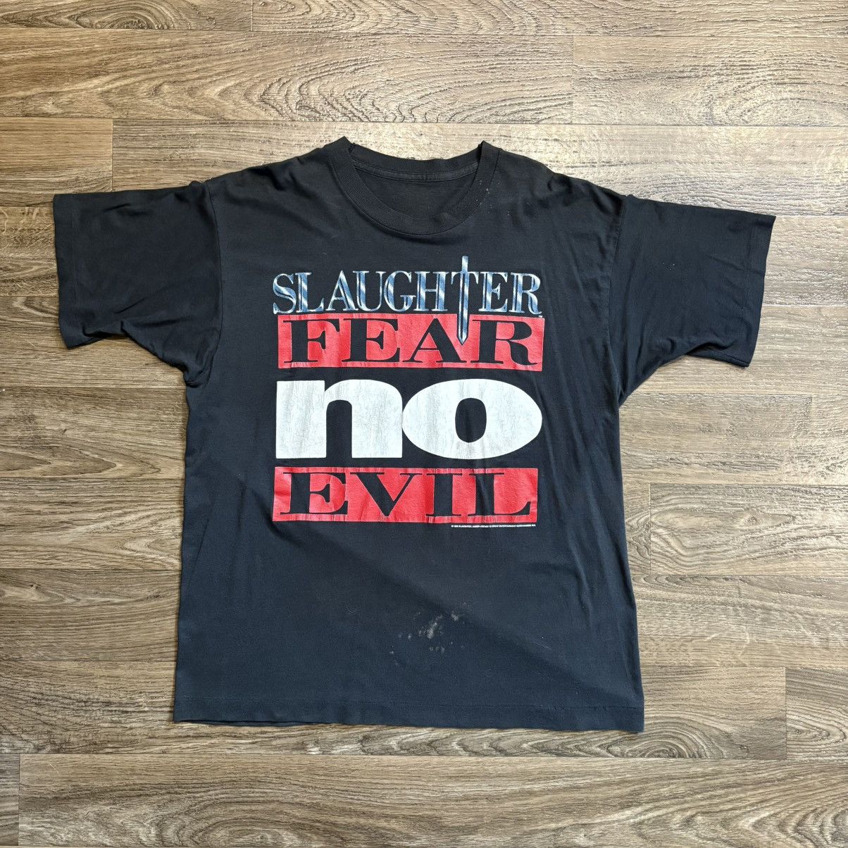 Other Vintage 1995 Slaughter Fear No Evil Usa Tour Band T Shirt L Hoodie, Sweatshirt | PodTeesHub.com