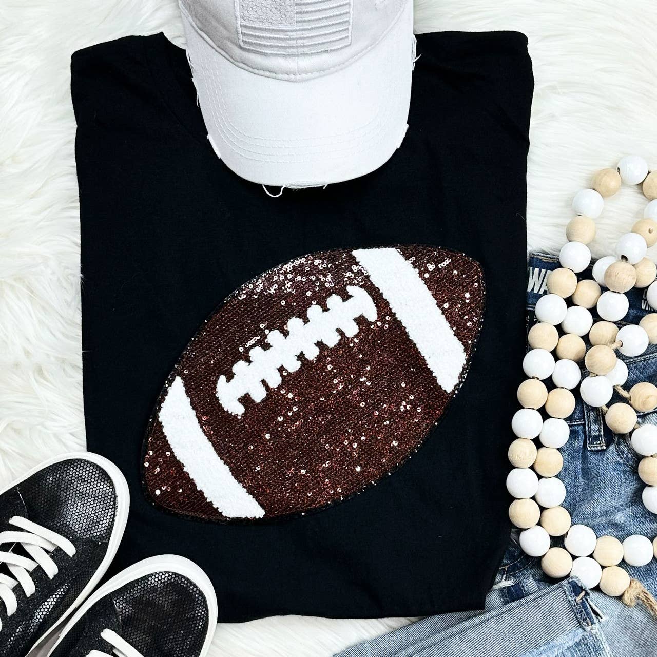 Sequin Football Chenille Patch Everyday Tee Hoodie, Sweatshirt | PodTeesHub.com