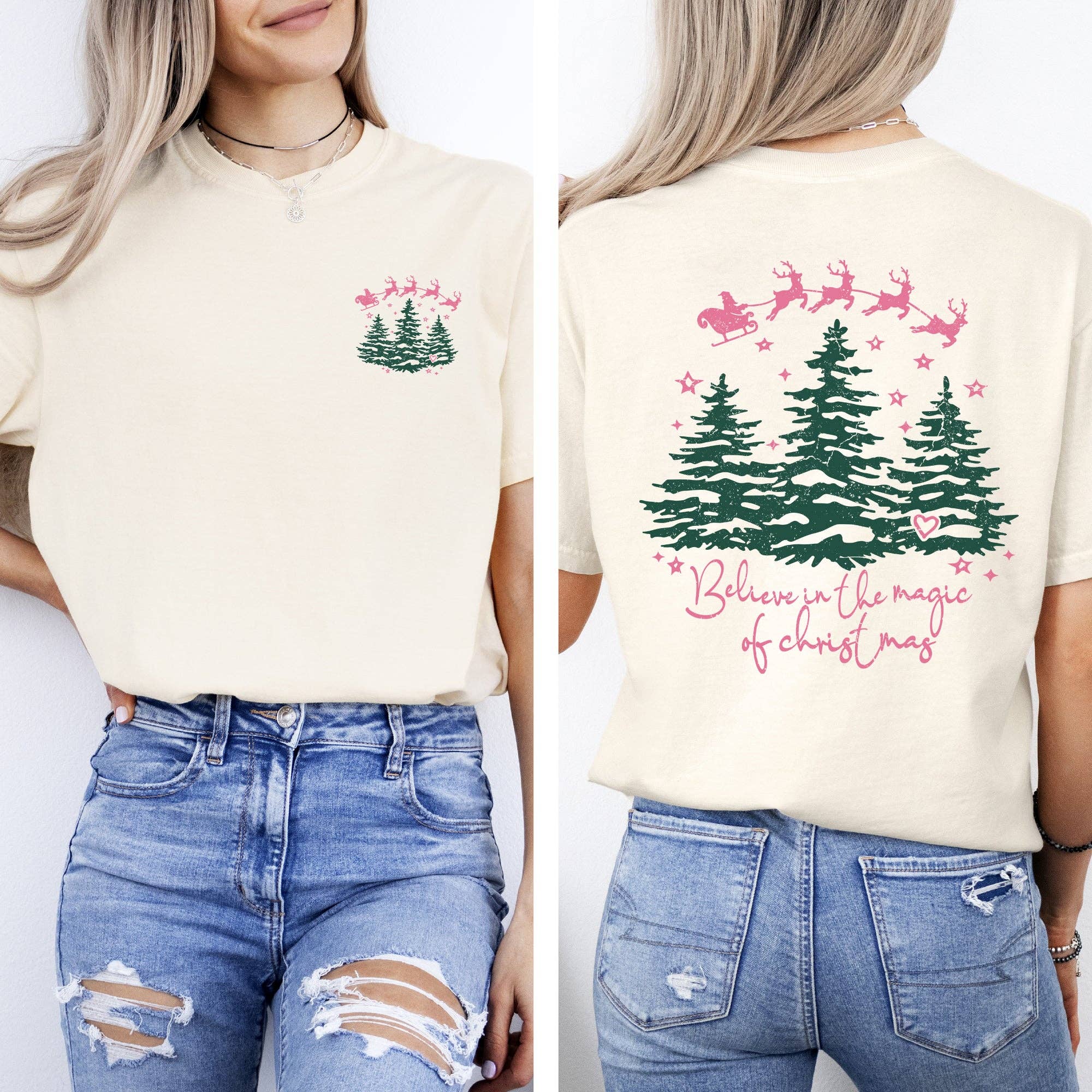 Believe in the Magic of Christmas Front N Back Print Tshirt Hoodie, Sweatshirt | PodTeesHub.com
